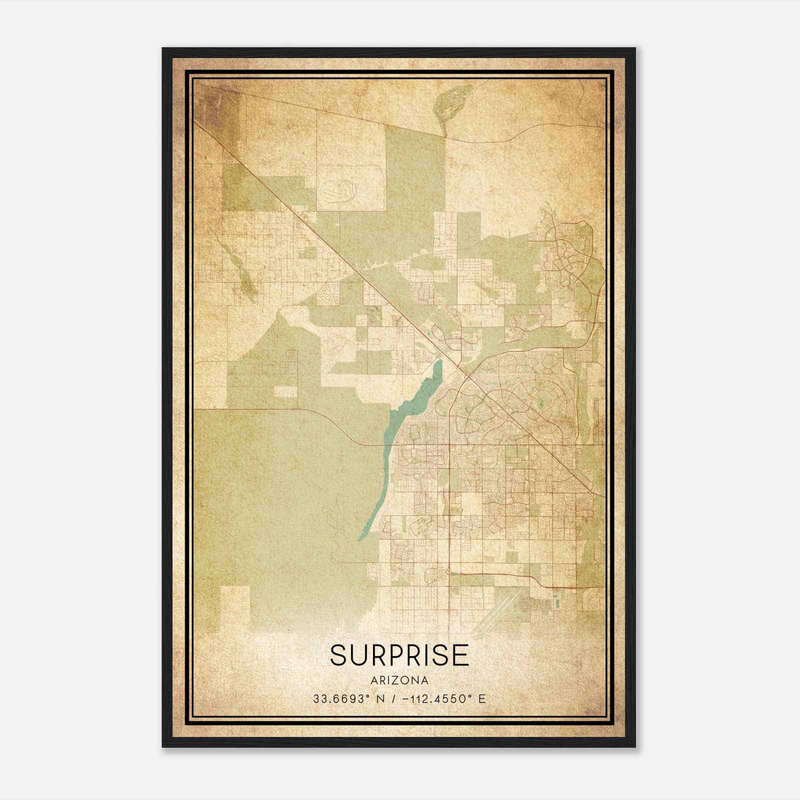 Vintage Surprise Arizona Map Poster, Modern Home Decor Wall Art Print