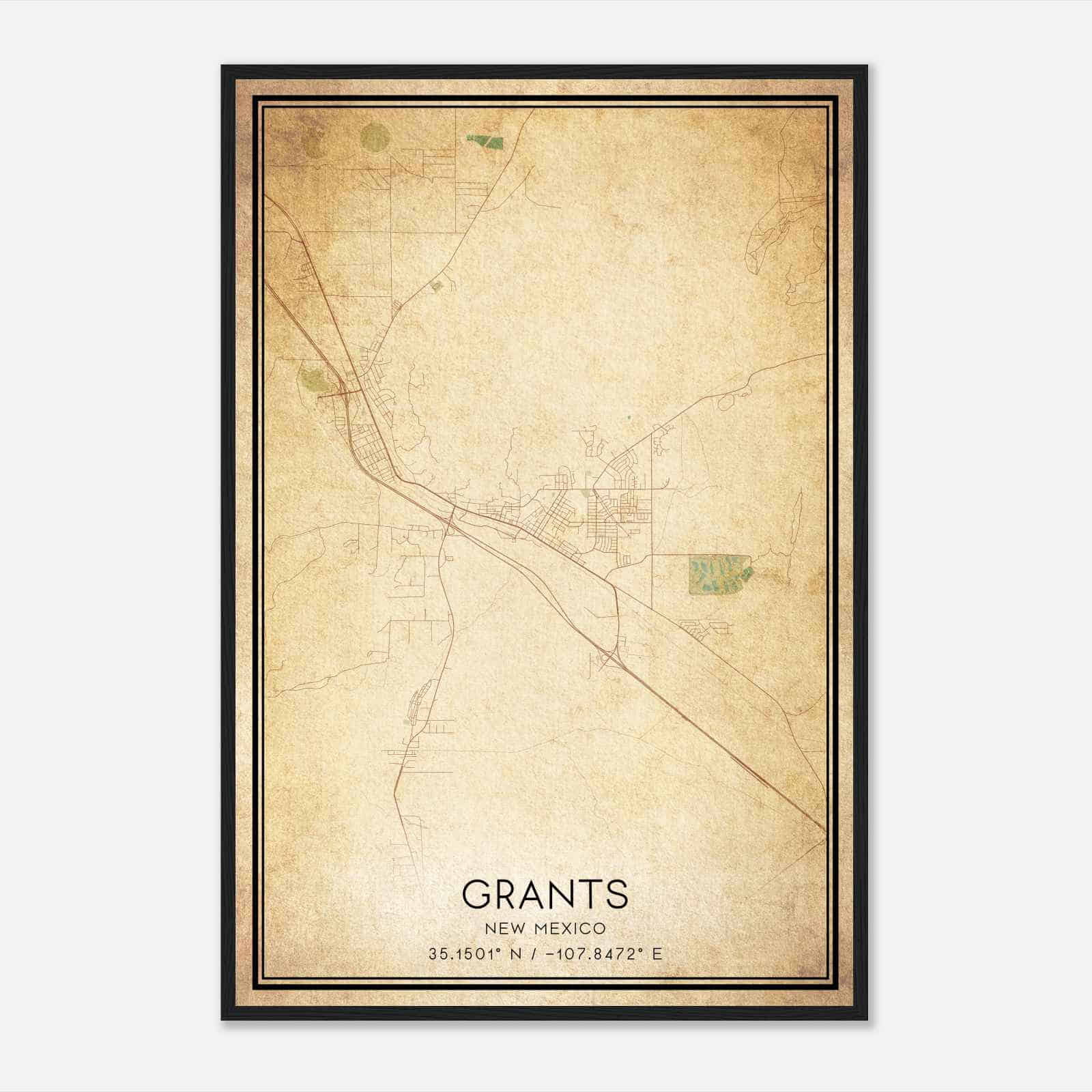 Vintage Grants New Mexico Map Poster, Modern Home Decor Wall Art Print
