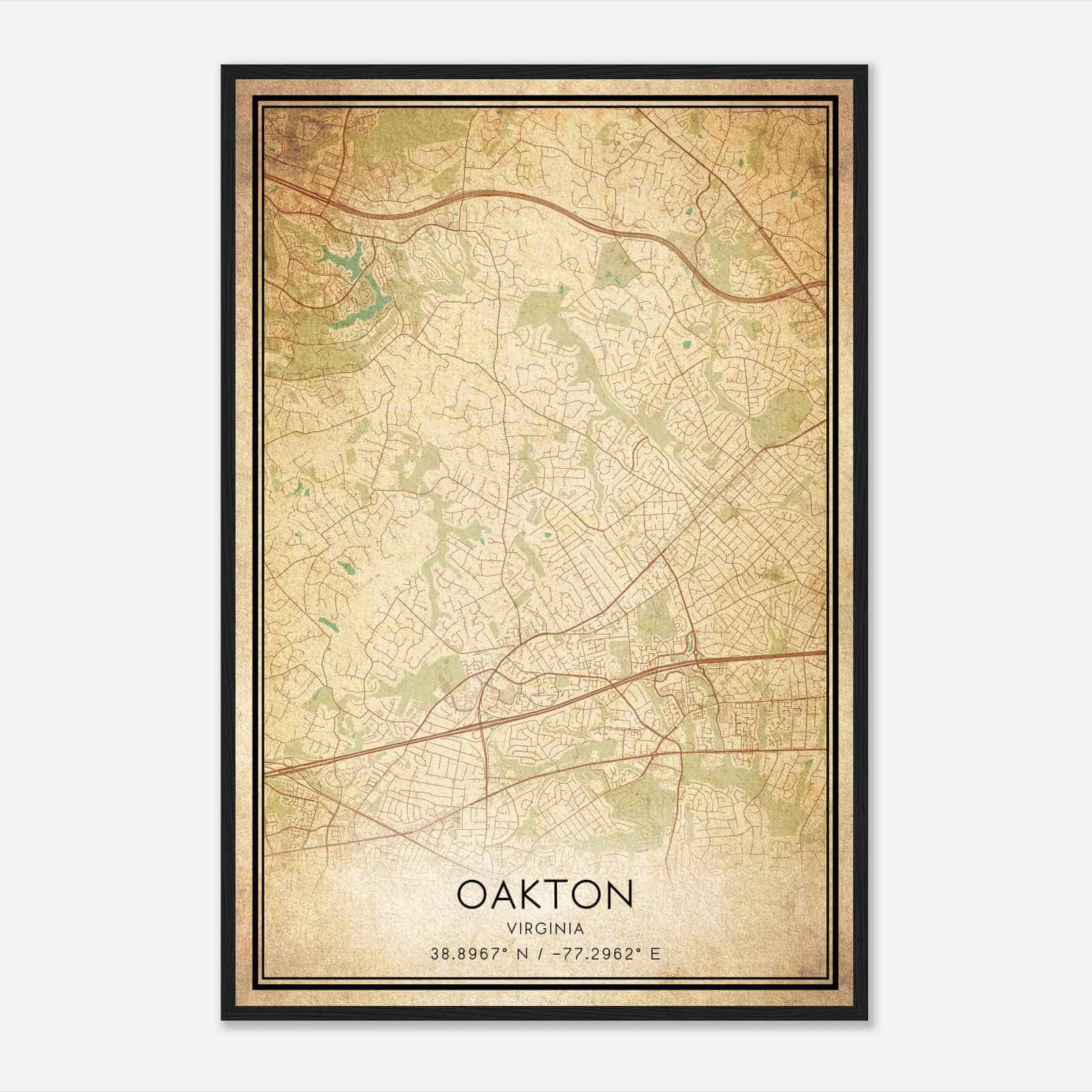 Vintage Oakton Virginia Map Poster, Modern Home Decor Wall Art Print