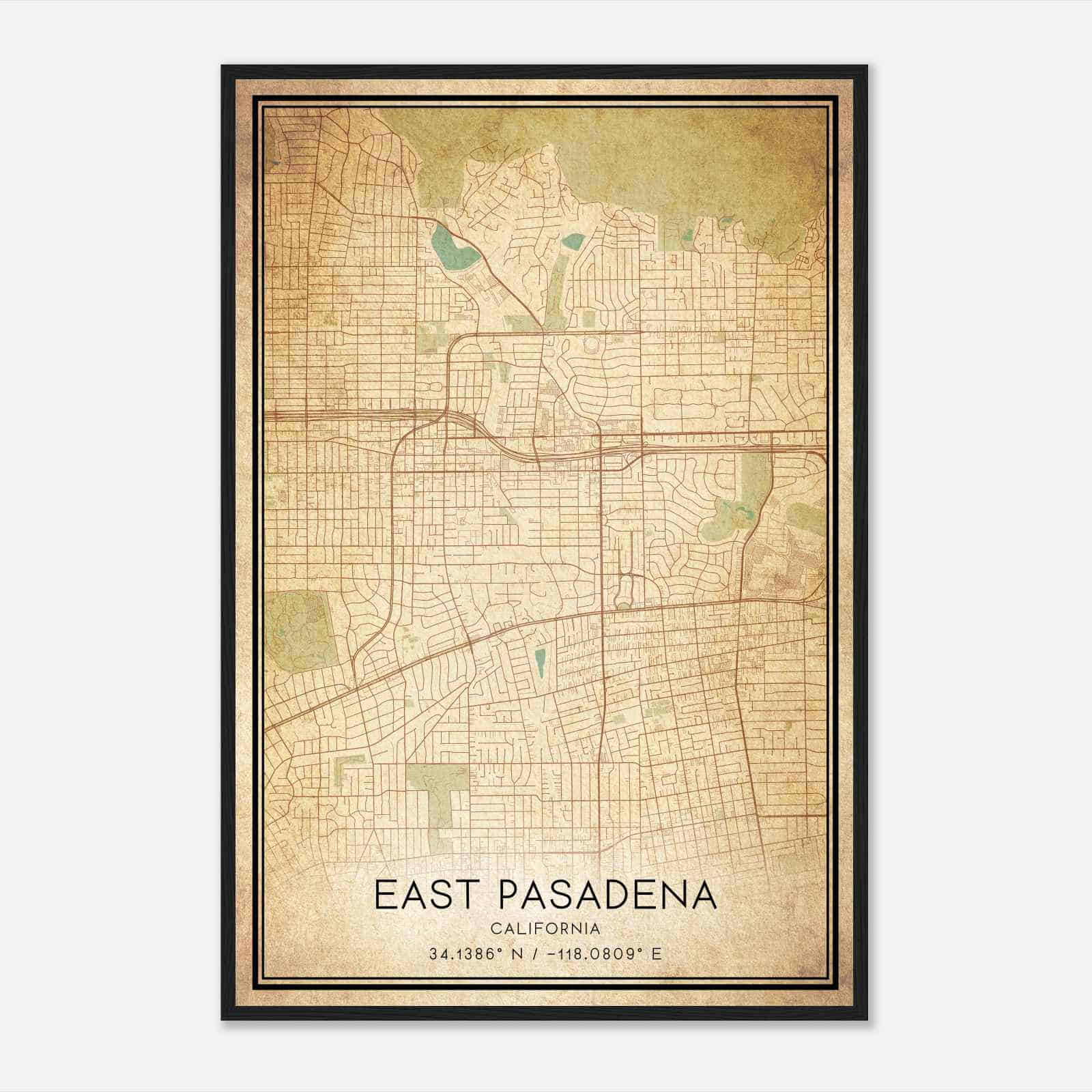 Vintage East Pasadena California Map Poster, Modern Home Decor Wall Art Print