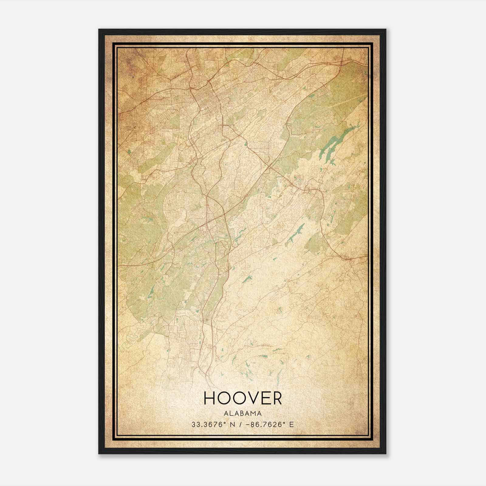 Vintage Hoover Alabama Map Poster, Modern Home Decor Wall Art Print