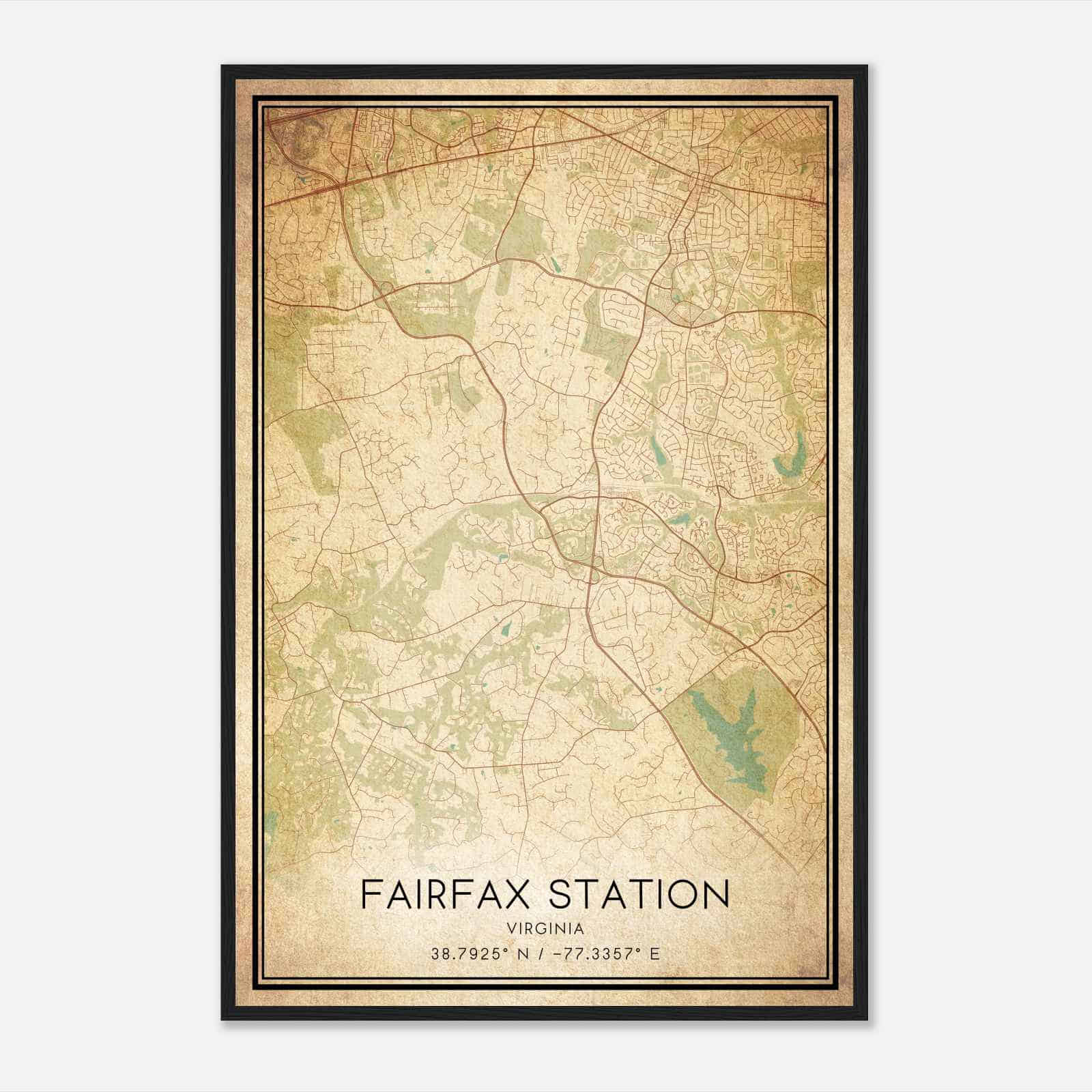 Vintage Fairfax Station Virginia Map Poster, Modern Home Decor Wall Art Print