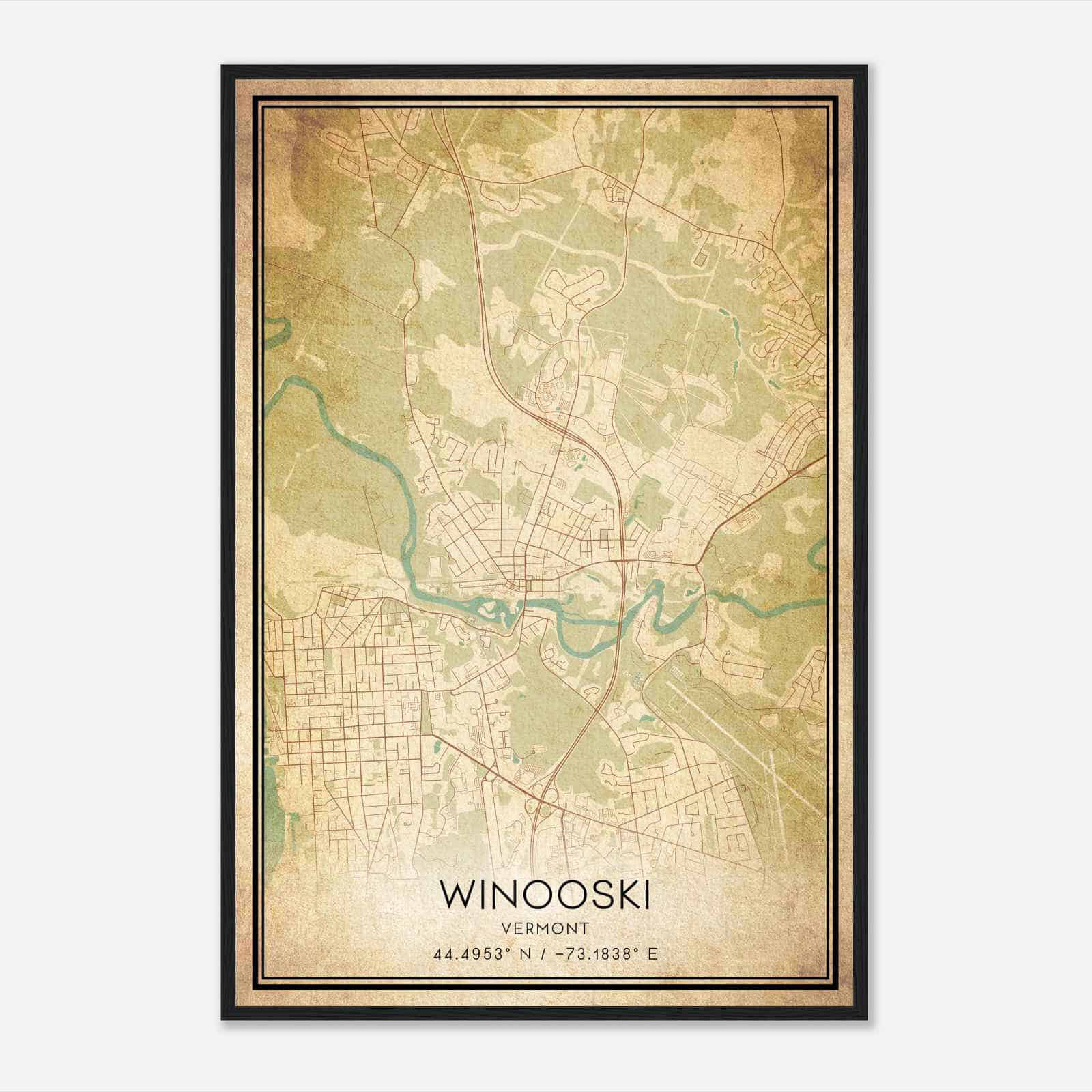 Vintage Winooski Vermont Map Poster, Modern Home Decor Wall Art Print