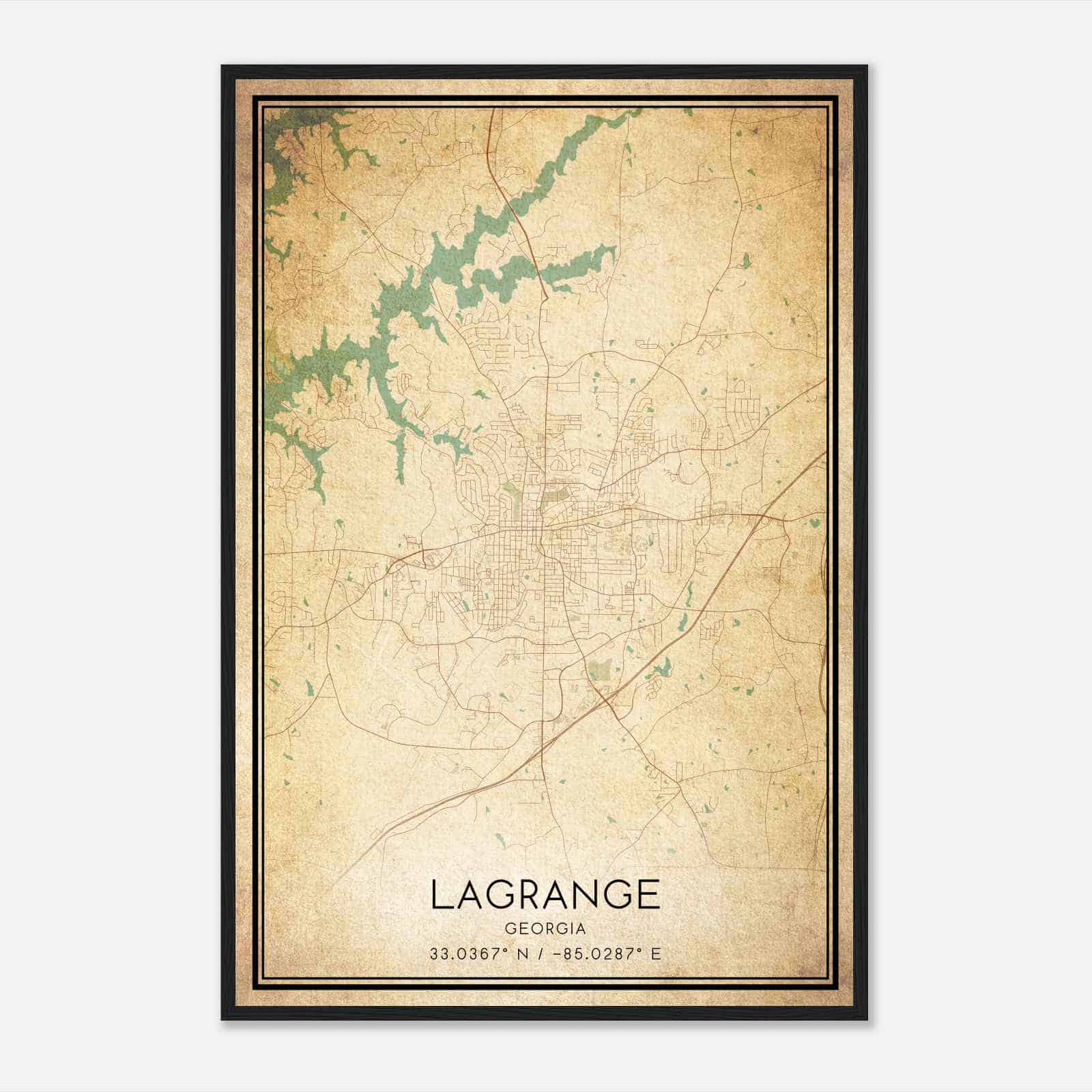 Vintage Lagrange Georgia Map Poster, Modern Home Decor Wall Art Print