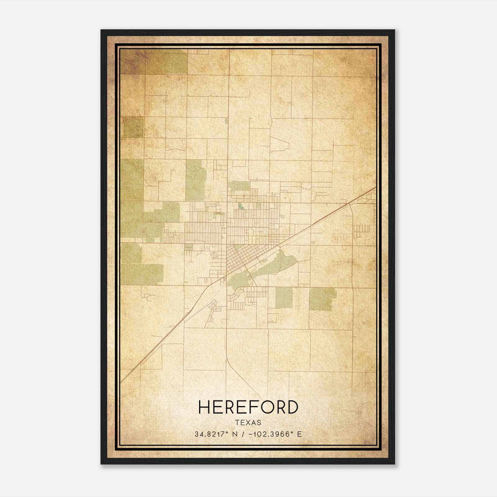 Vintage Hereford Texas Map Poster, Modern Home Decor Wall Art Print