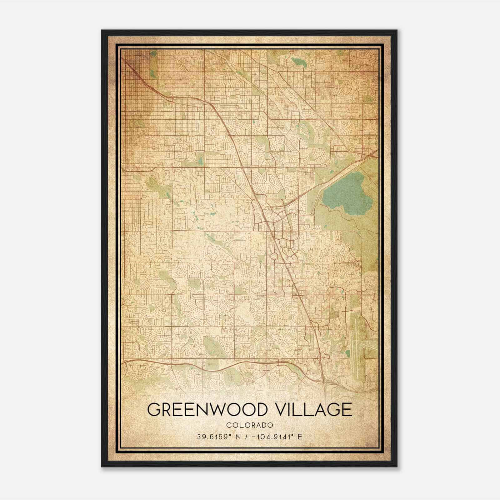 Vintage Greenwood Village Colorado Map Poster, Modern Home Decor Wall Art Print