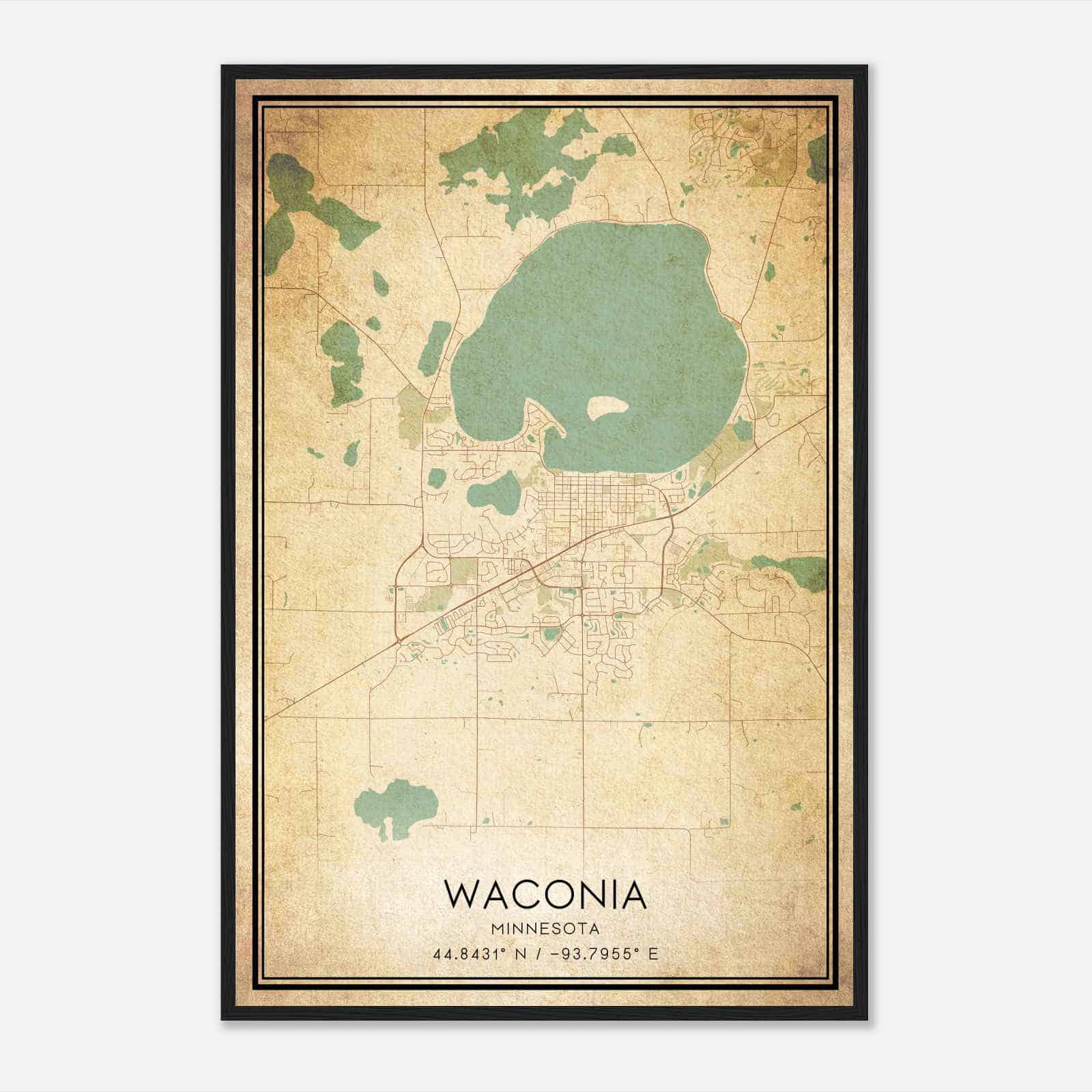Vintage Waconia Minnesota Map Poster, Modern Home Decor Wall Art Print