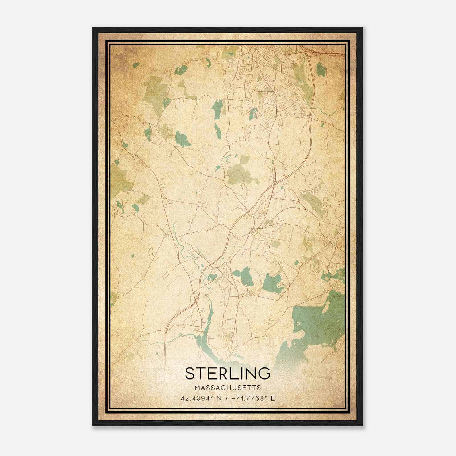 Vintage Sterling Massachusetts Map Poster, Modern Home Decor Wall Art Print