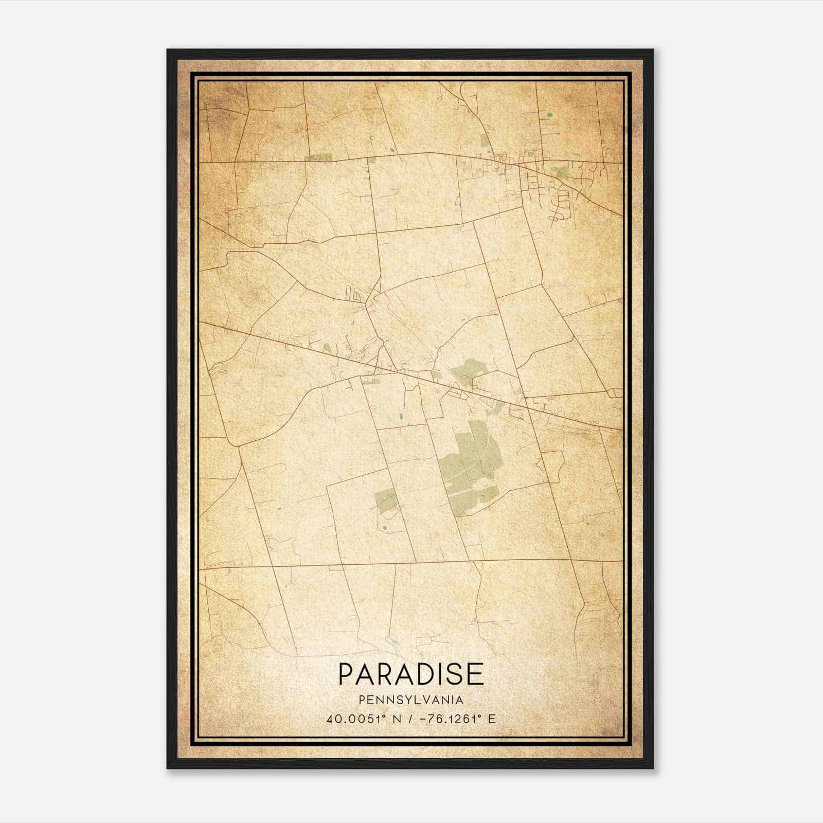 Vintage Paradise Pennsylvania Map Poster, Modern Home Decor Wall Art Print