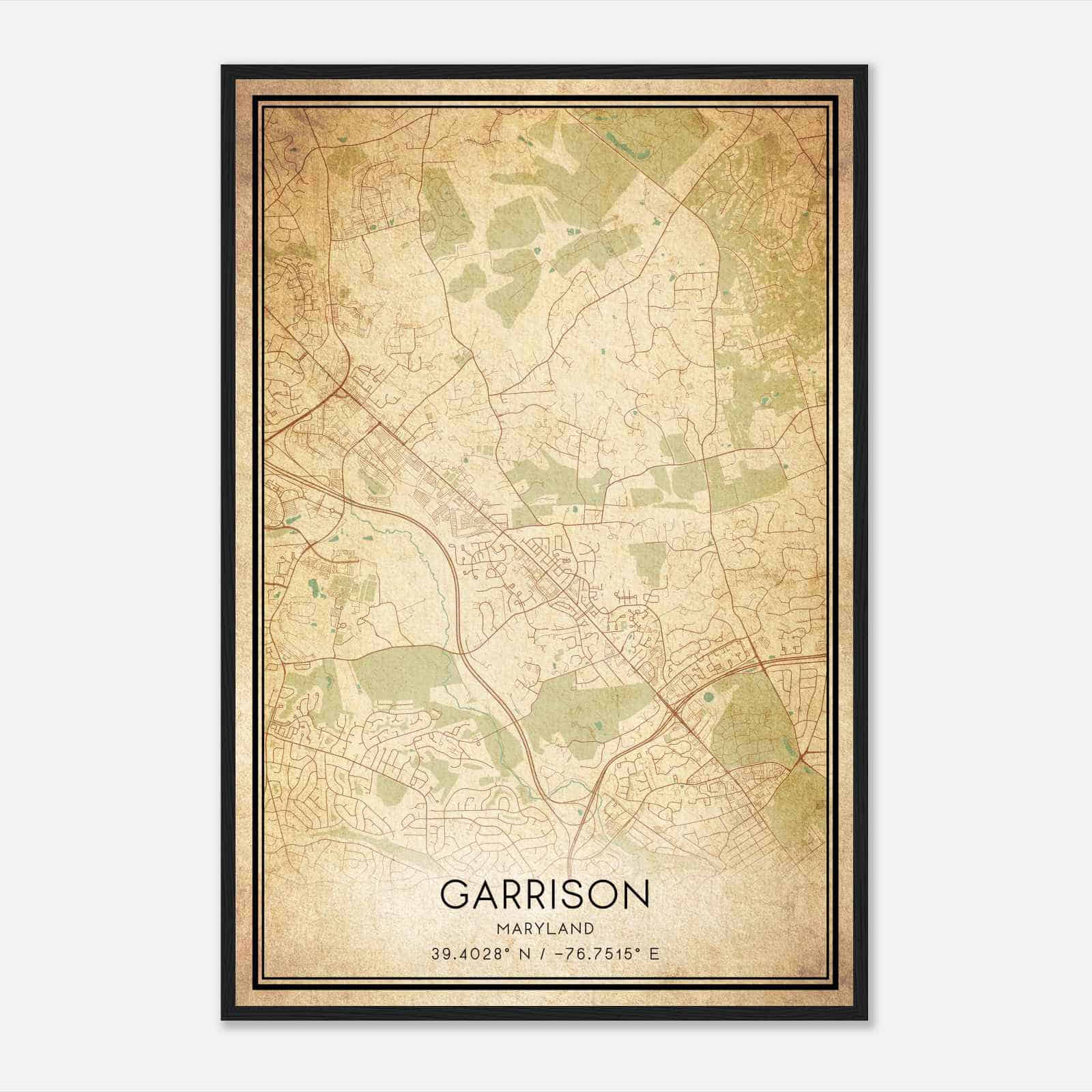 Vintage Garrison Maryland Map Poster, Modern Home Decor Wall Art Print