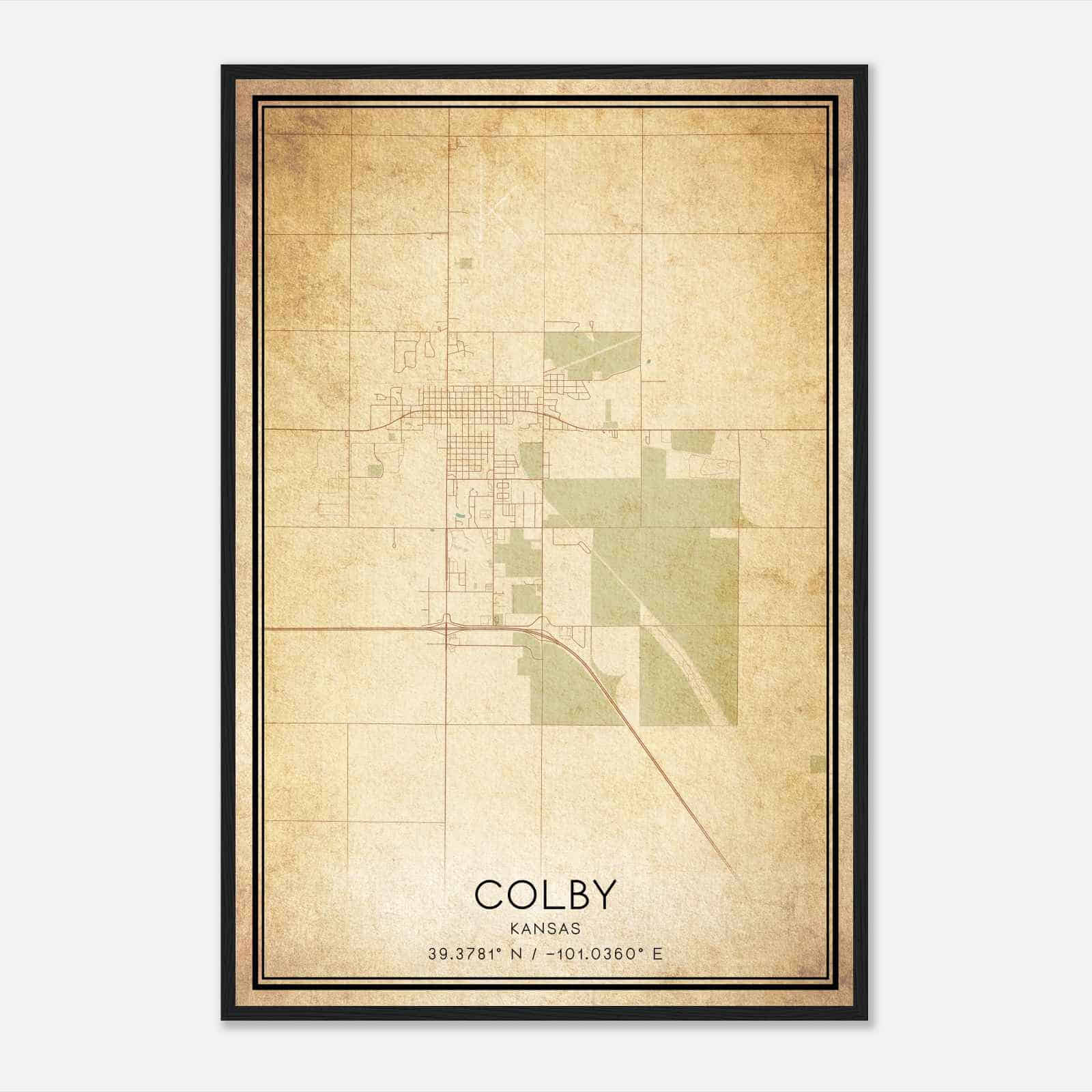 Vintage Colby Kansas Map Poster, Modern Home Decor Wall Art Print