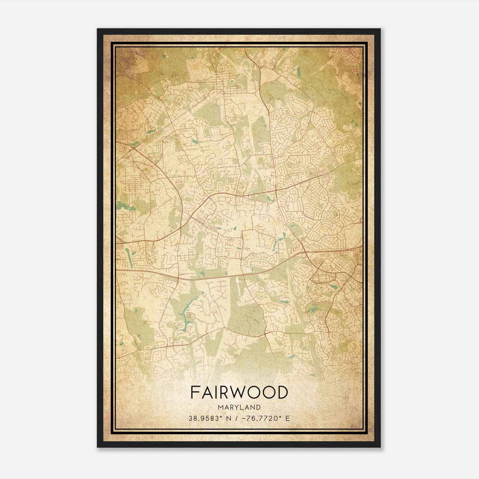 Vintage Fairwood Maryland Map Poster, Modern Home Decor Wall Art Print