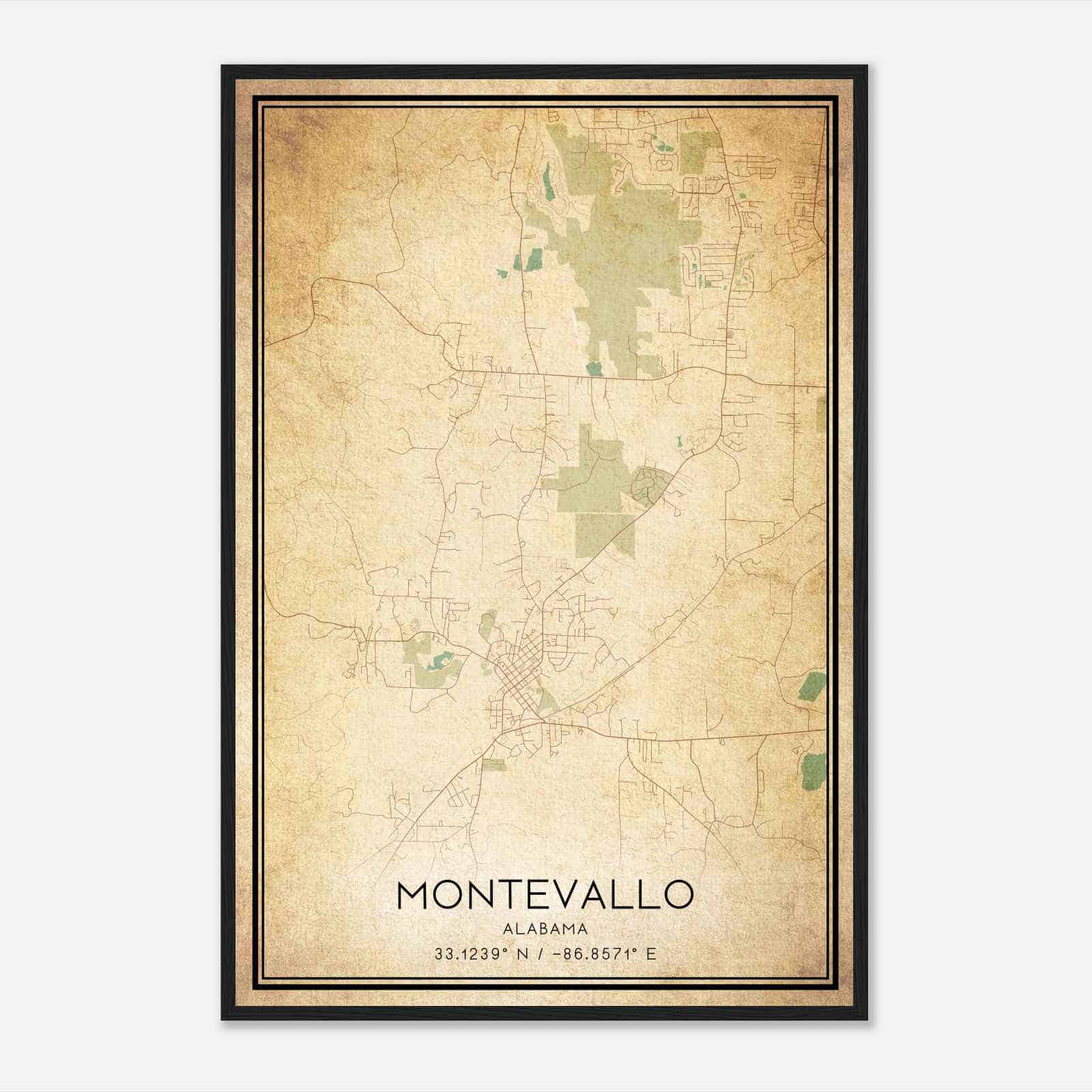 Vintage Montevallo Alabama Map Poster, Modern Home Decor Wall Art Print