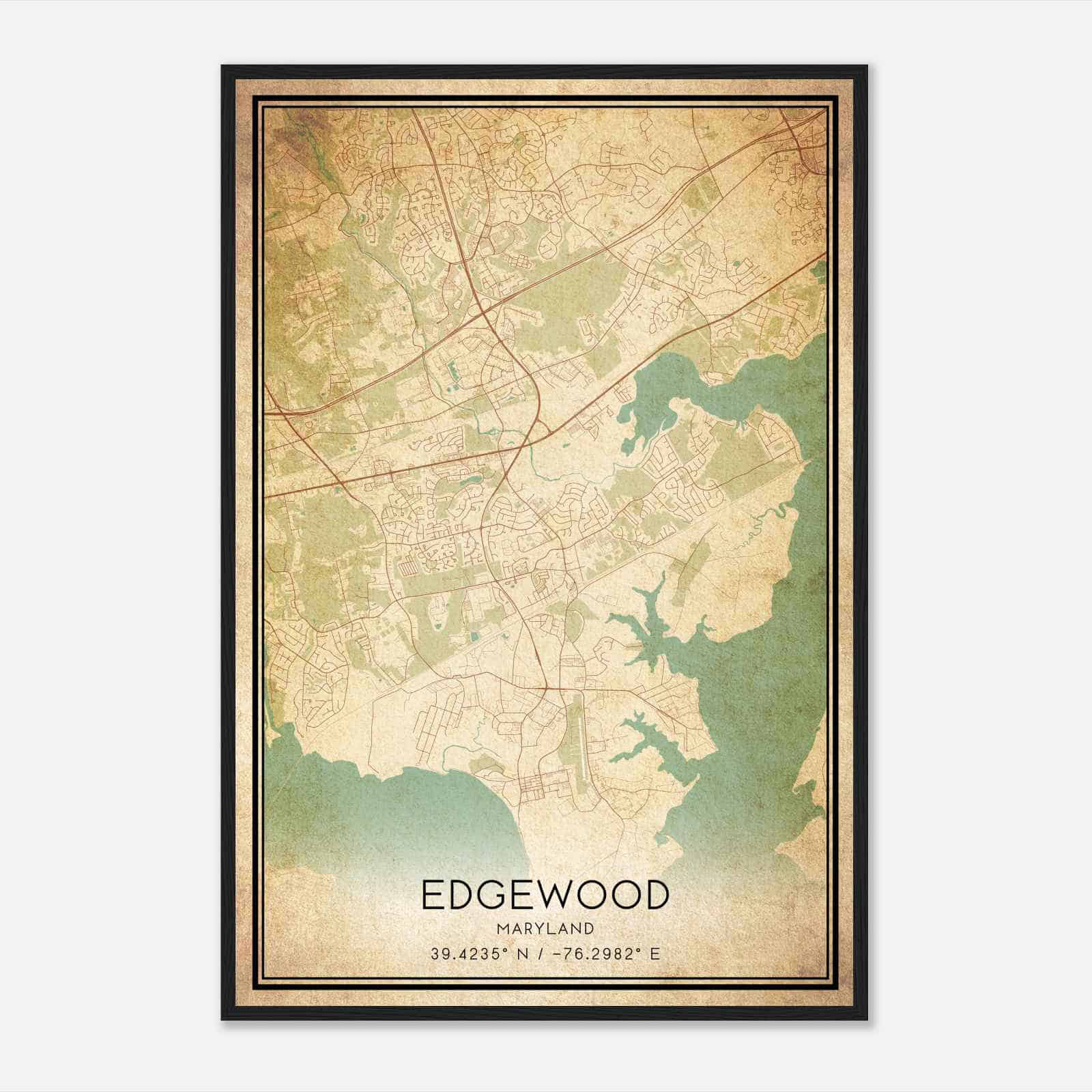 Vintage Edgewood Maryland Map Poster, Modern Home Decor Wall Art Print
