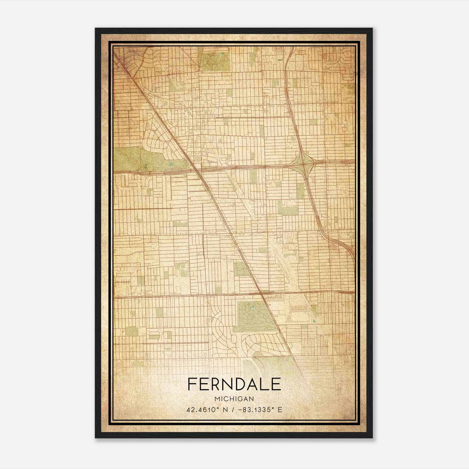 Vintage Ferndale Michigan Map Poster, Modern Home Decor Wall Art Print Vintage Ferndale Michigan Map Poster, Modern Home Decor Wall Art Print
