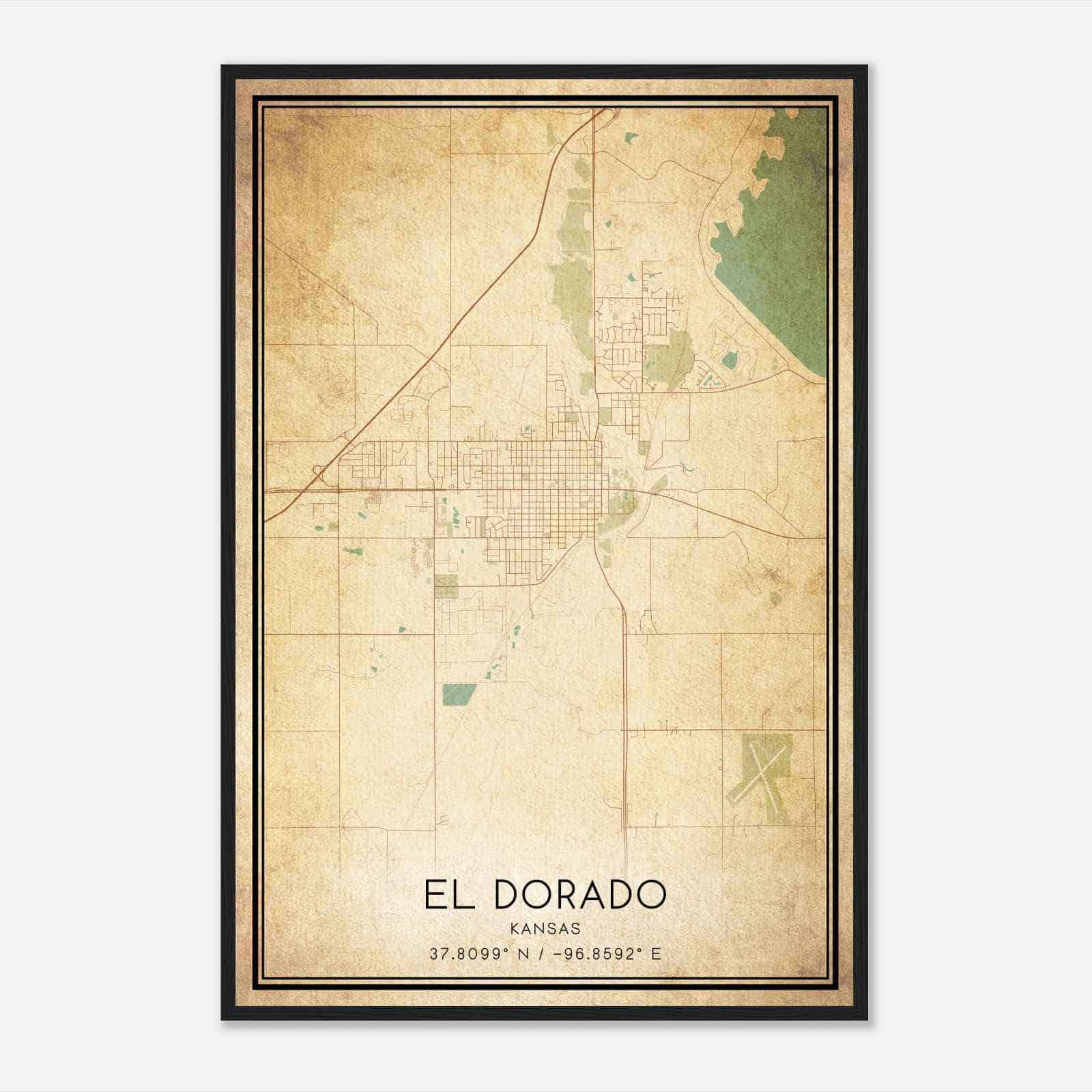 Vintage El Dorado Kansas Map Poster, Modern Home Decor Wall Art Print