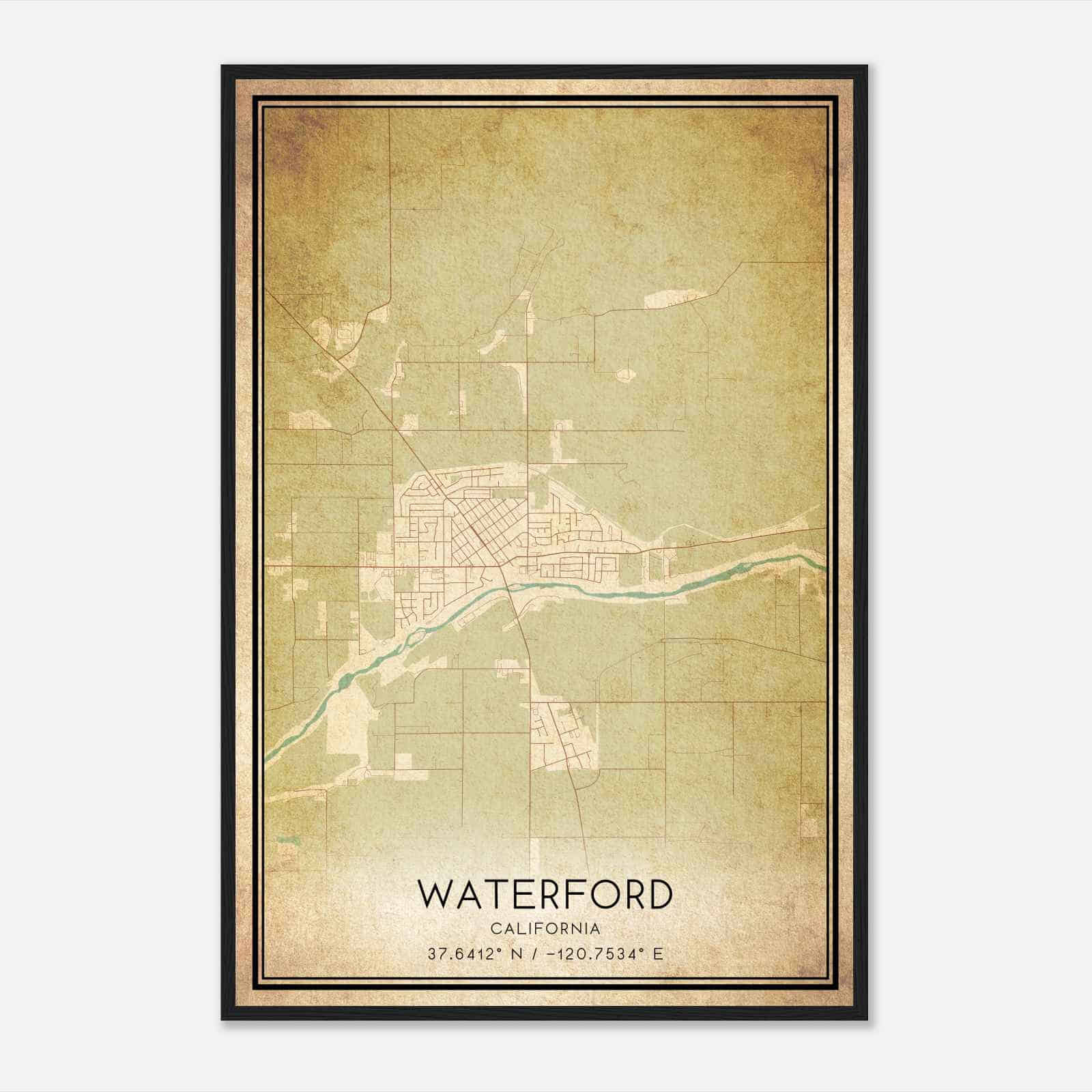 Vintage Waterford California Map Poster, Modern Home Decor Wall Art Print