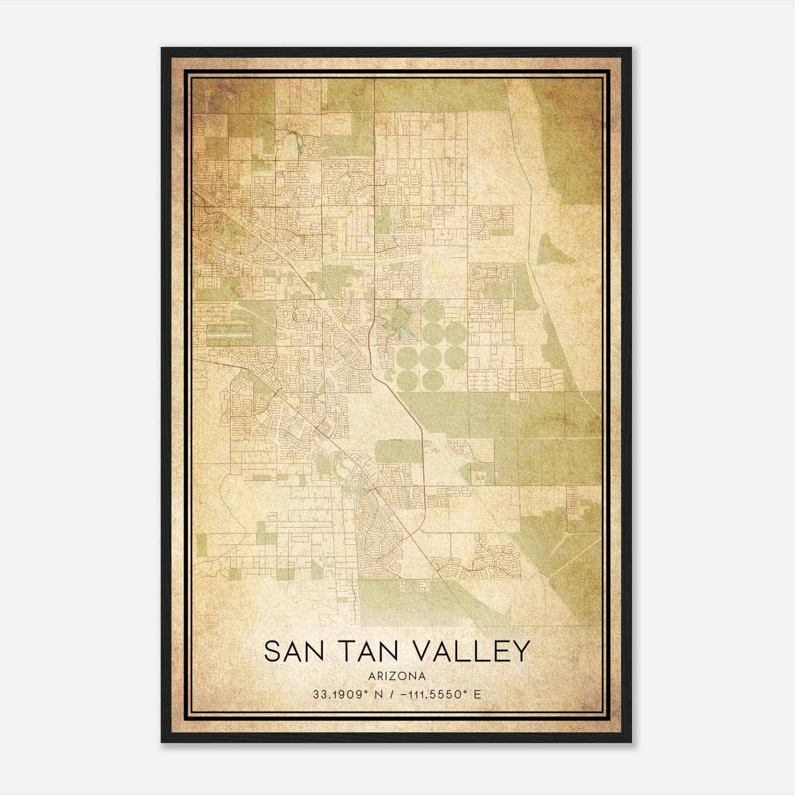 Vintage San Tan Valley Arizona Map Poster, Modern Home Decor Wall Art Print