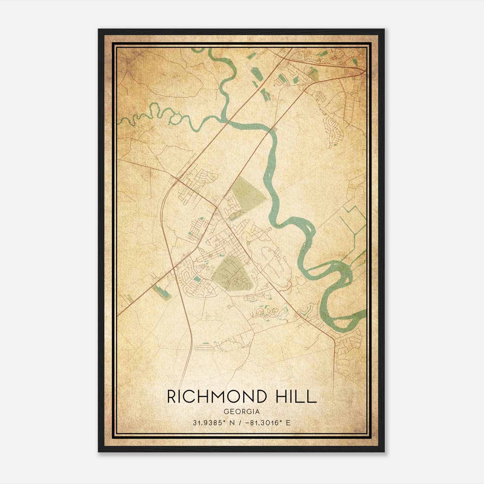 Vintage Richmond Hill Georgia Map Poster, Modern Home Decor Wall Art Print