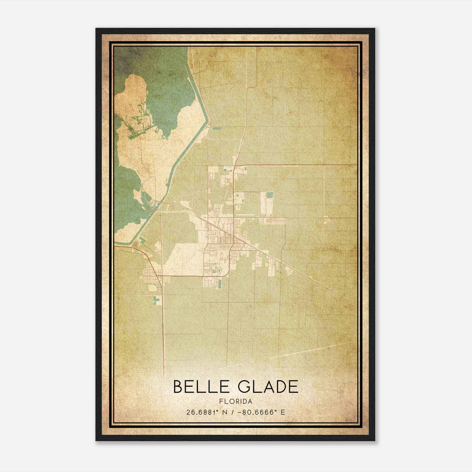 Vintage Belle Glade Florida Map Poster, Modern Home Decor Wall Art Print Vintage Belle Glade Florida Map Poster, Modern Home Decor Wall Art Print