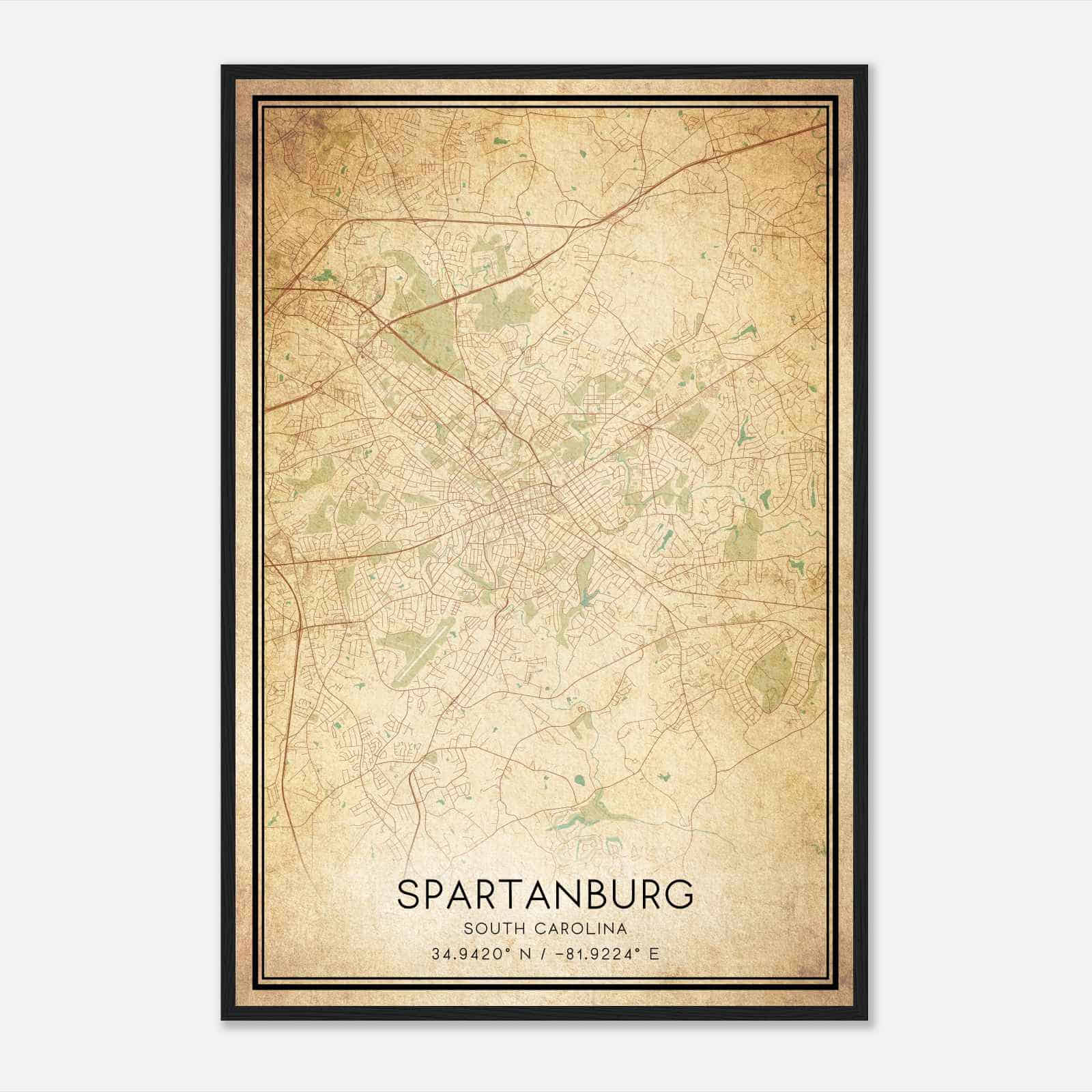 Vintage Spartanburg South Carolina Map Poster, Modern Home Decor Wall Art Print