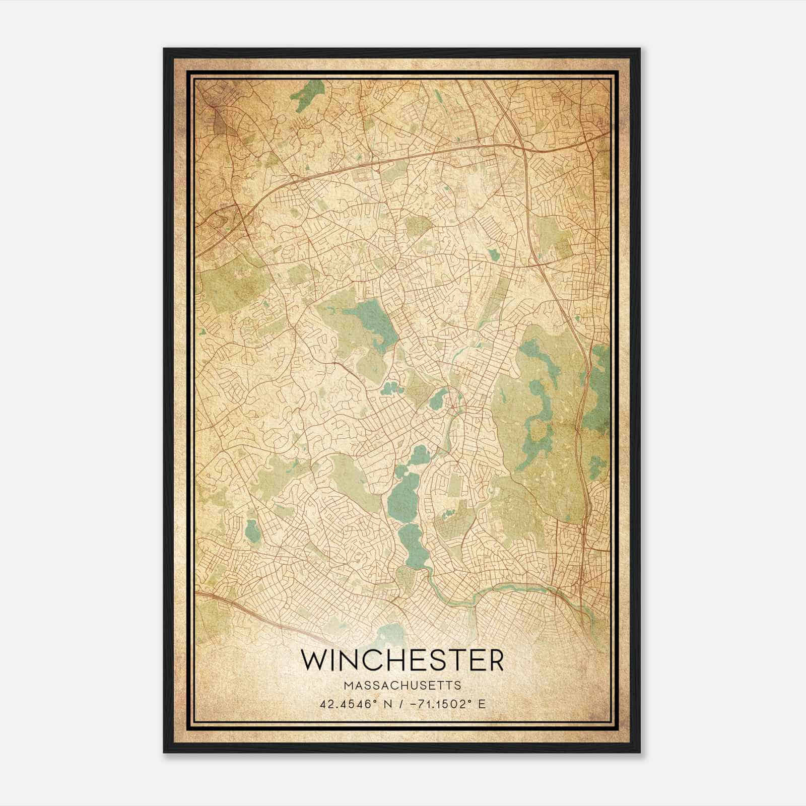 Vintage Winchester Massachusetts Map Poster, Modern Home Decor Wall Art Print