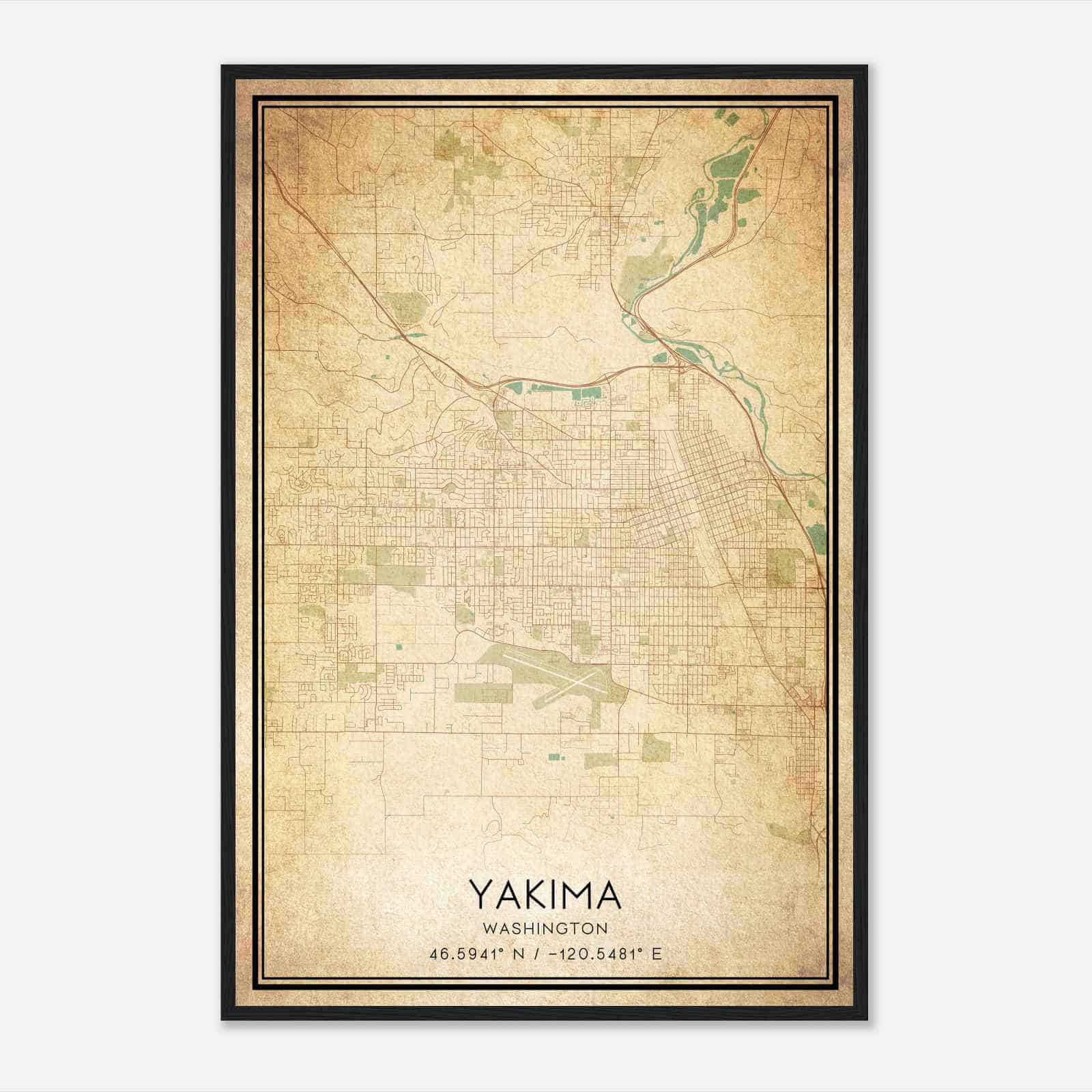 Vintage Yakima Washington Map Poster, Modern Home Decor Wall Art Print