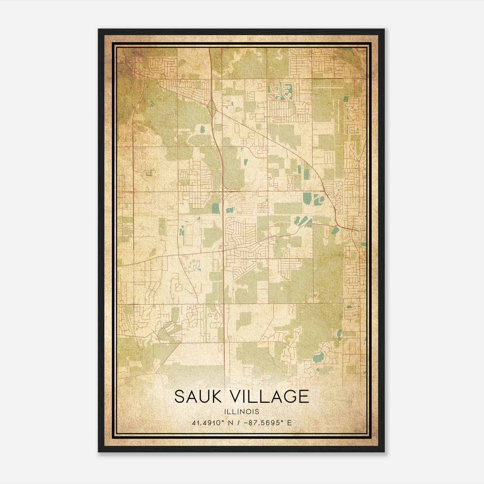 Vintage Sauk Village Illinois Map Poster, Modern Home Decor Wall Art Print
