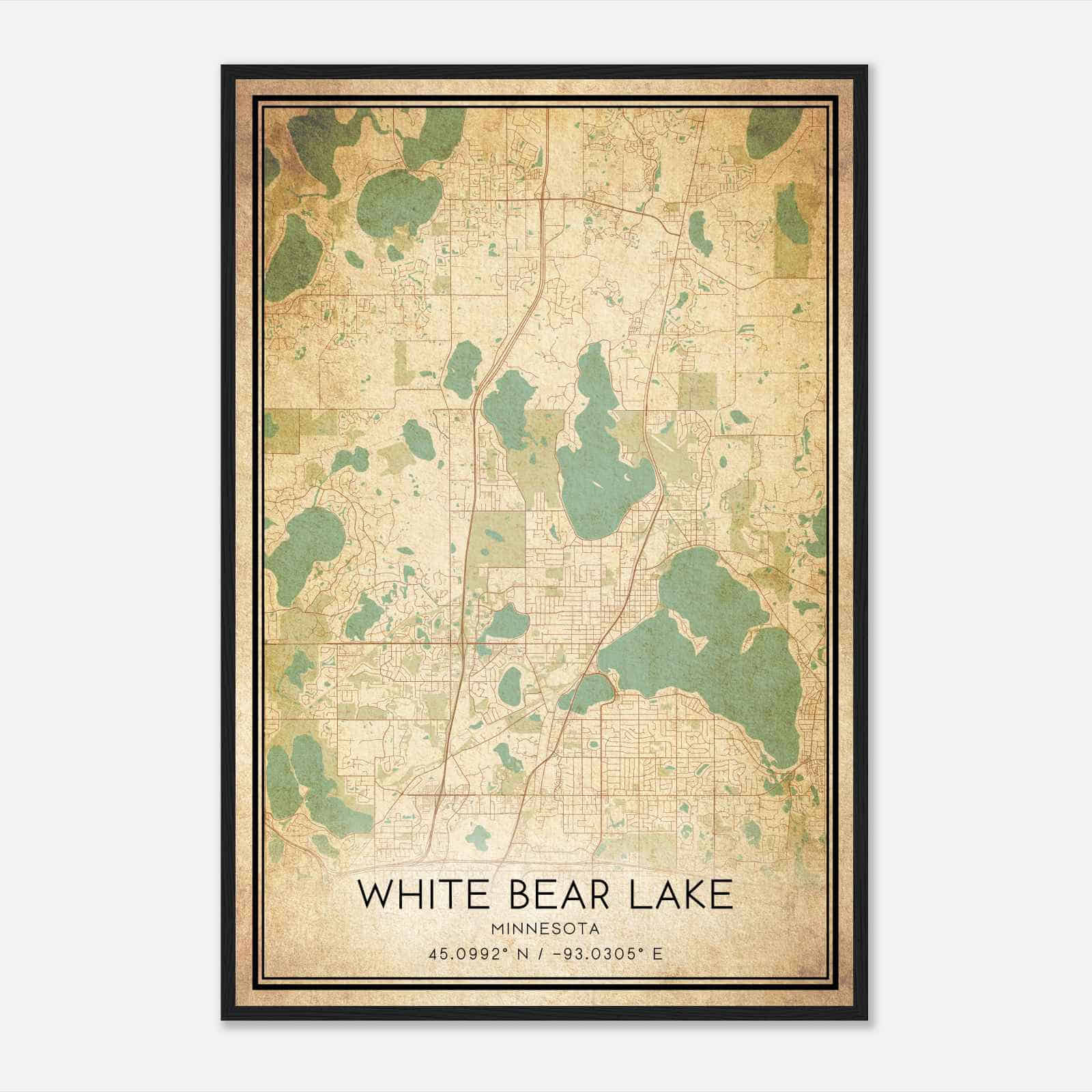 Vintage White Bear Lake Minnesota Map Poster, Modern Home Decor Wall Art Print