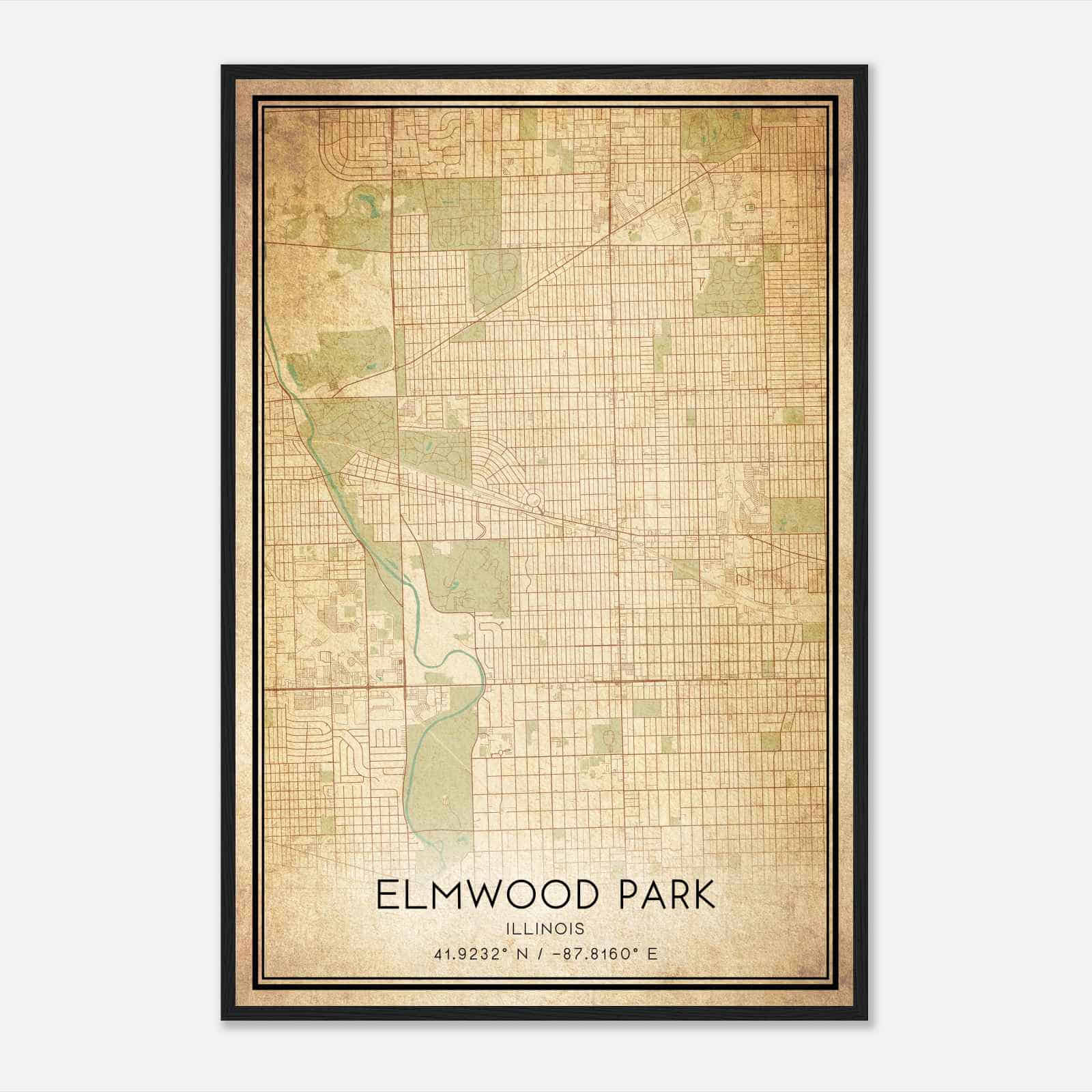 Vintage Elmwood Park Illinois Map Poster, Modern Home Decor Wall Art Print Vintage Elmwood Park Illinois Map Poster, Modern Home Decor Wall Art Print