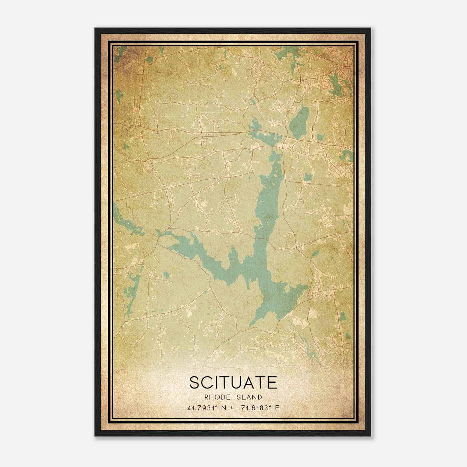 Vintage Scituate Rhode Island Map Poster, Modern Home Decor Wall Art Print