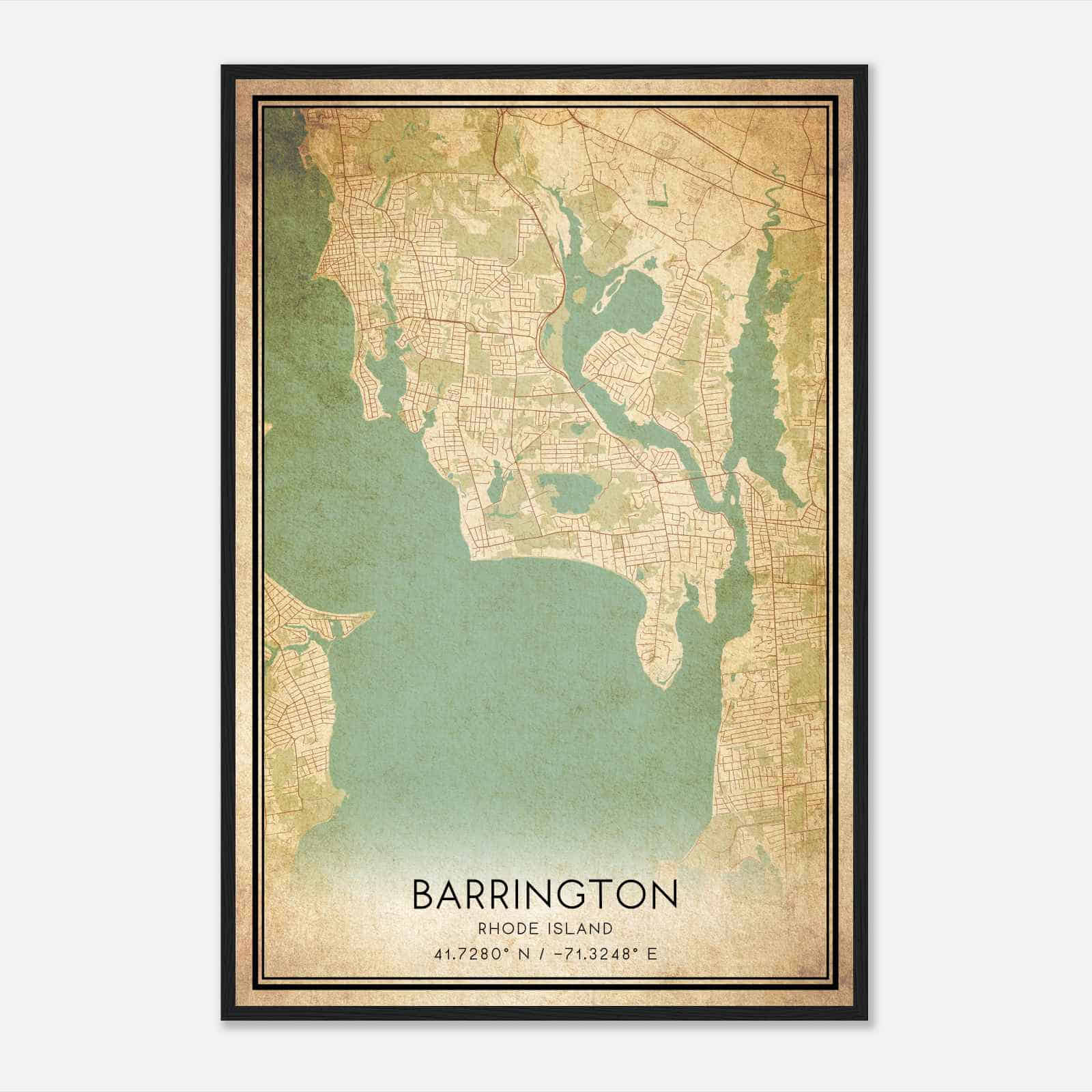 Vintage Barrington Rhode Island Map Poster, Modern Home Decor Wall Art Print