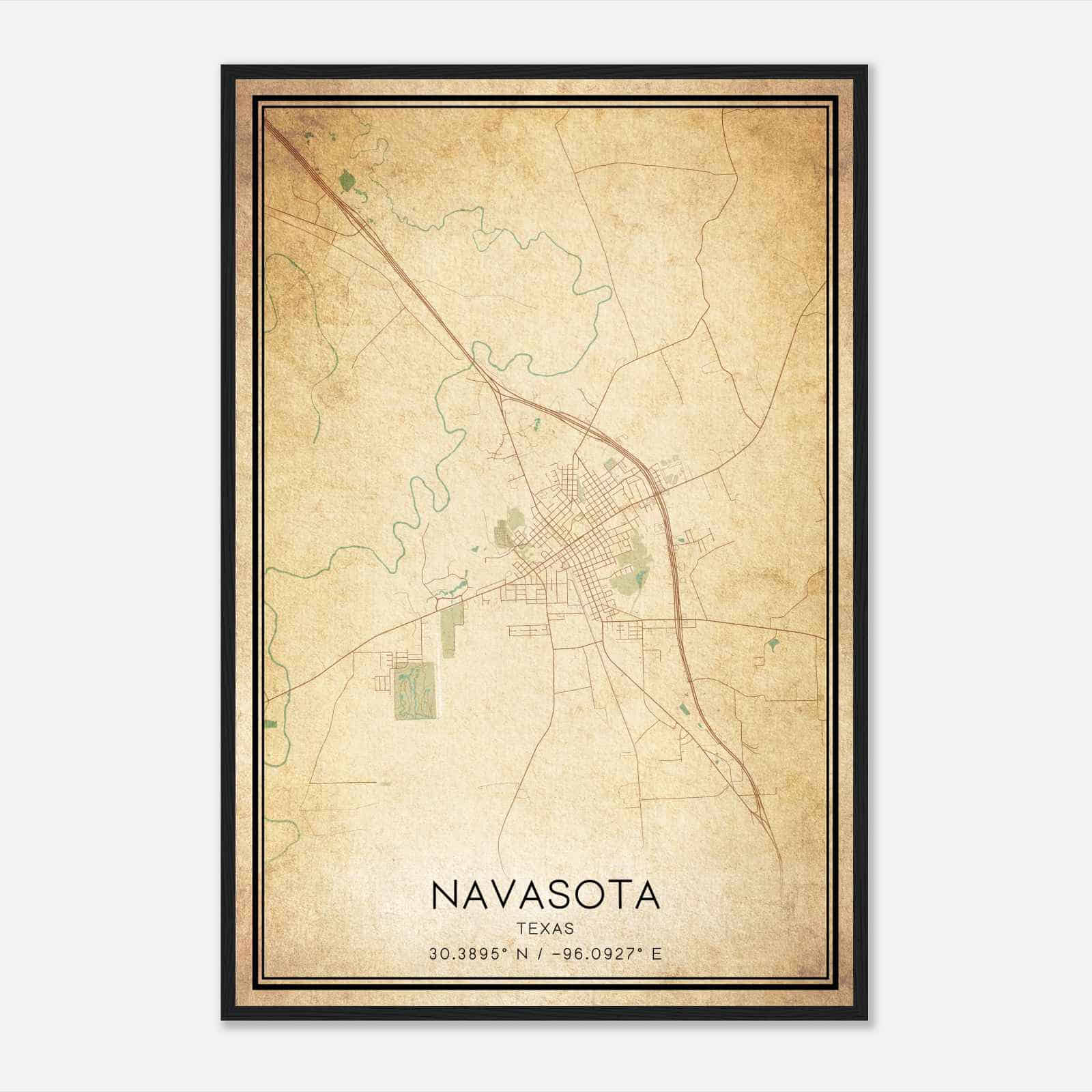 Vintage Navasota Texas Map Poster, Modern Home Decor Wall Art Print