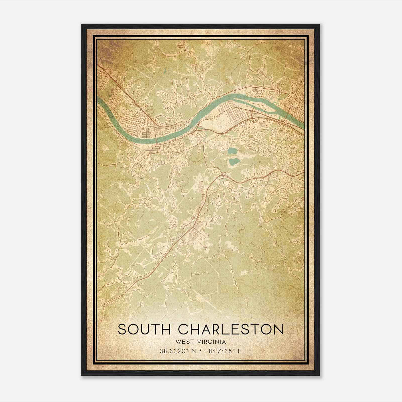 Vintage South Charleston West Virginia Map Poster, Modern Home Decor Wall Art Print