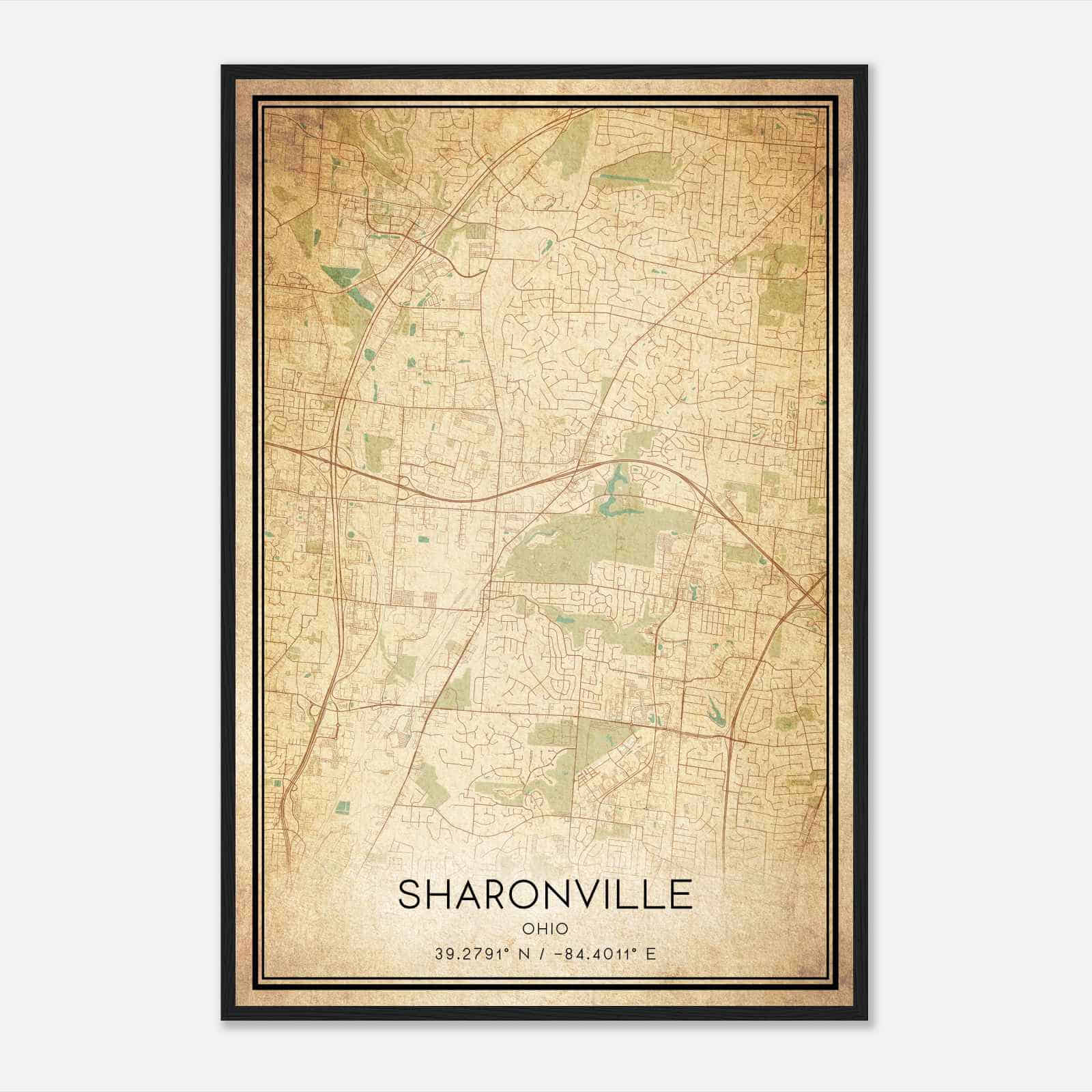 Vintage Sharonville Ohio Map Poster, Modern Home Decor Wall Art Print