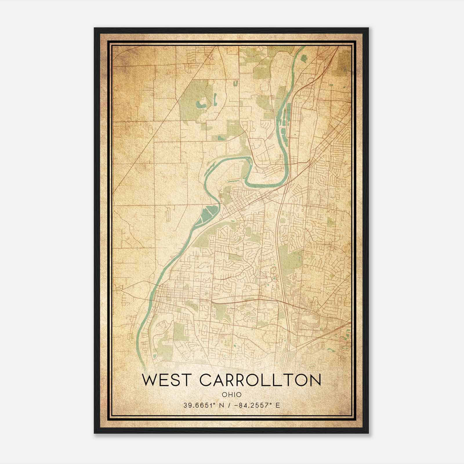Vintage West Carrollton Ohio Map Poster, Modern Home Decor Wall Art Print