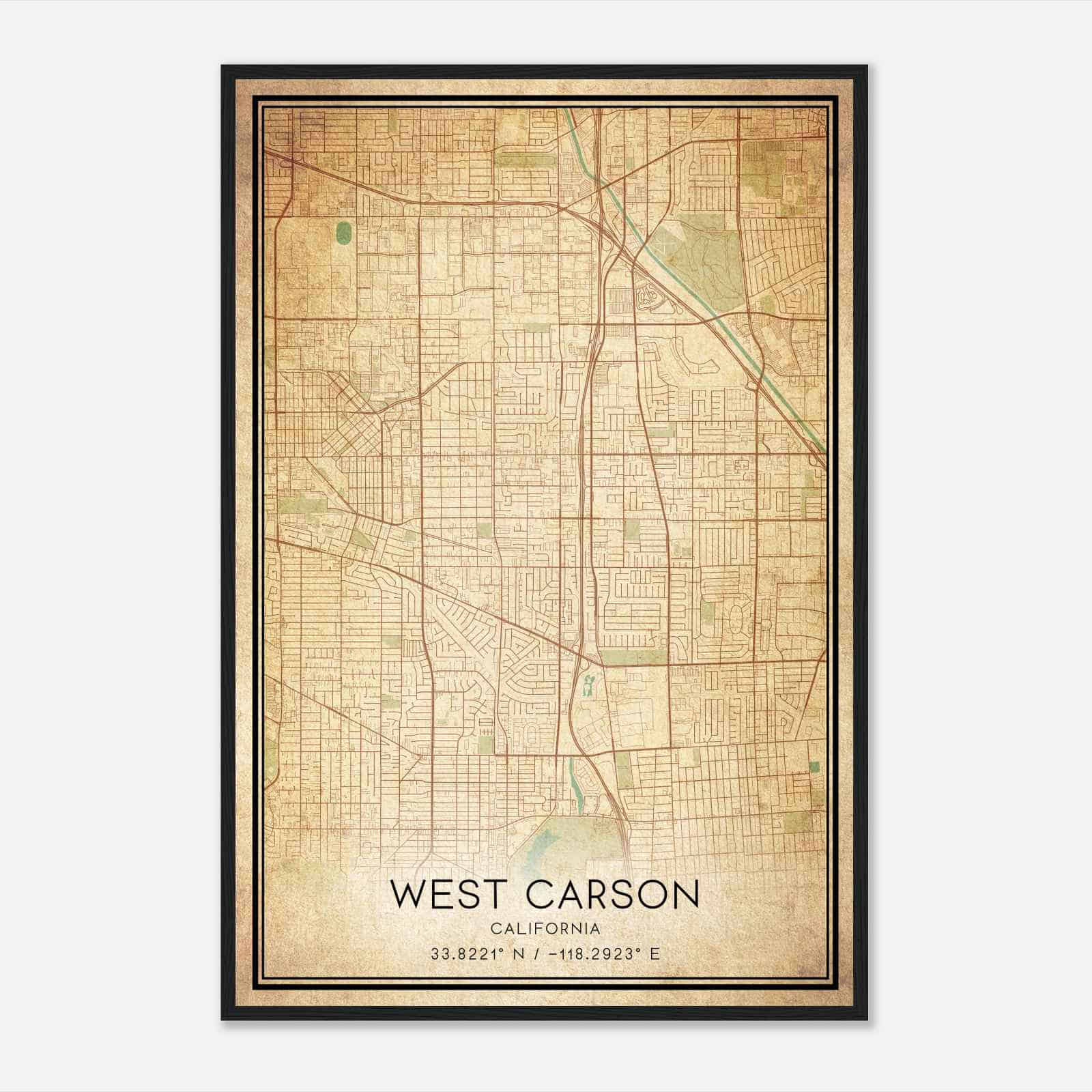 Vintage West Carson California Map Poster, Modern Home Decor Wall Art Print