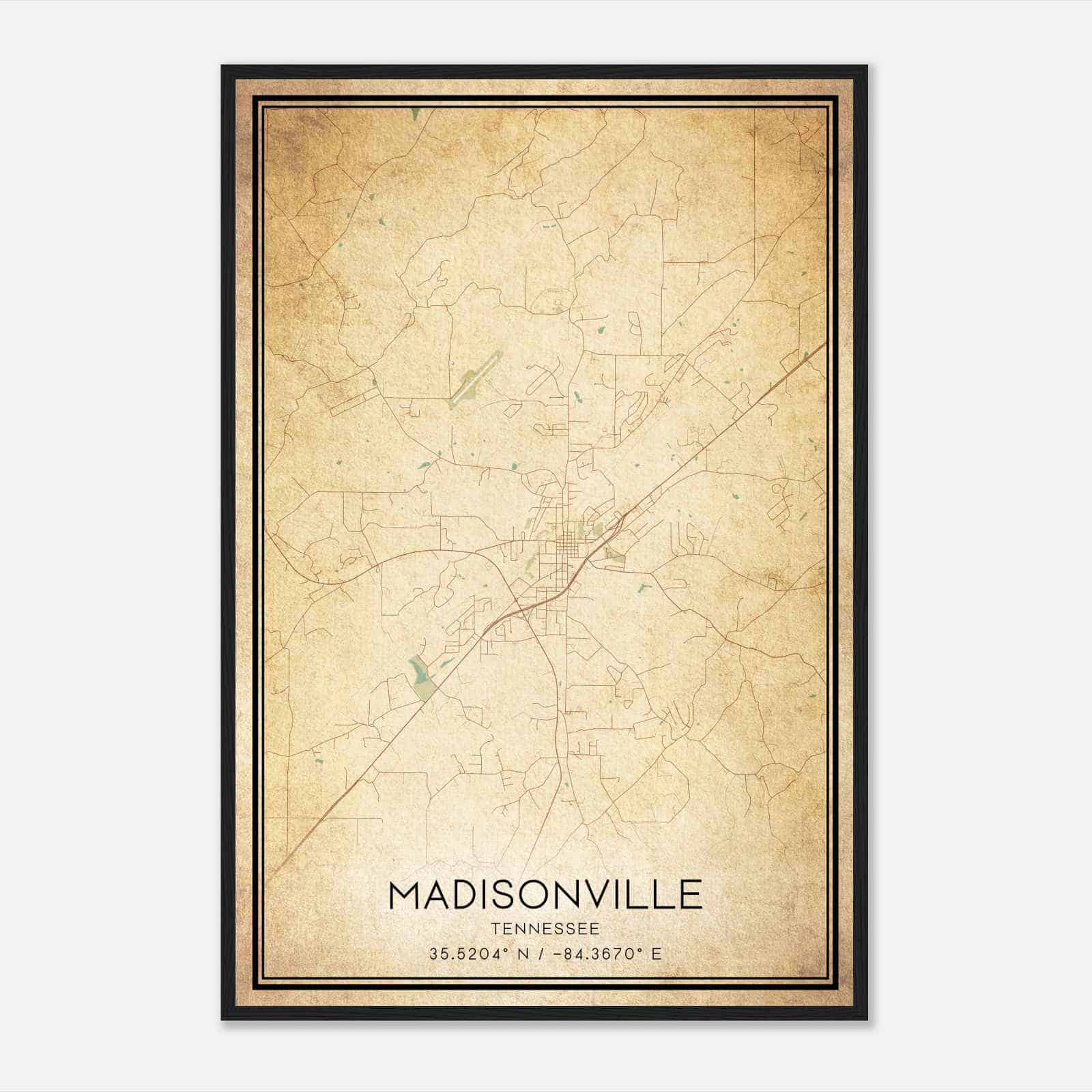 Vintage Madisonville Tennessee Map Poster, Modern Home Decor Wall Art Print