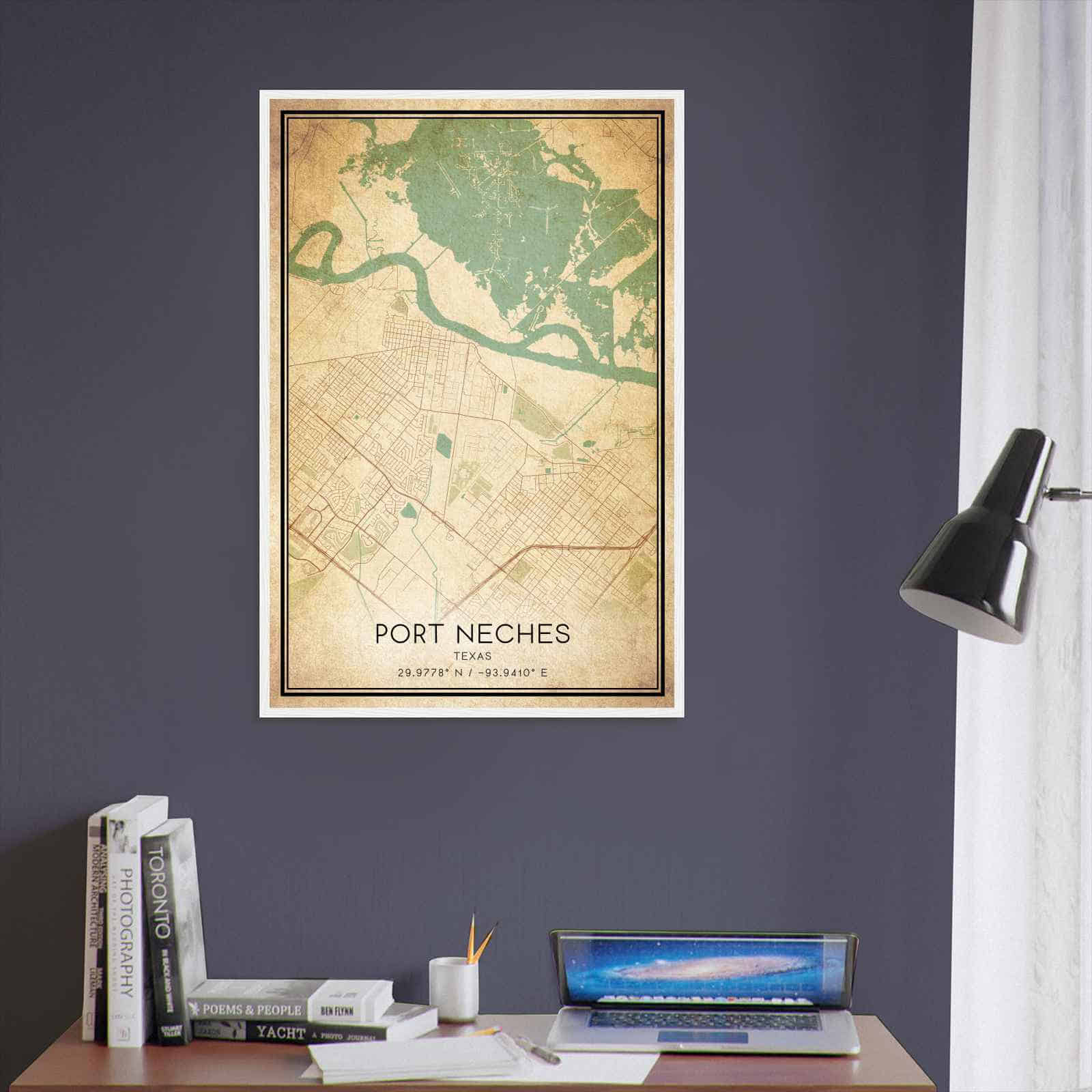 Vintage Port Neches Texas Map Poster, Modern Home Decor Wall Art Print