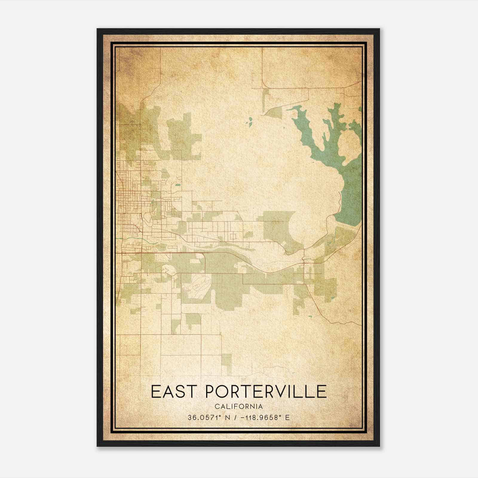 Vintage East Porterville California Map Poster, Modern Home Decor Wall Art Print
