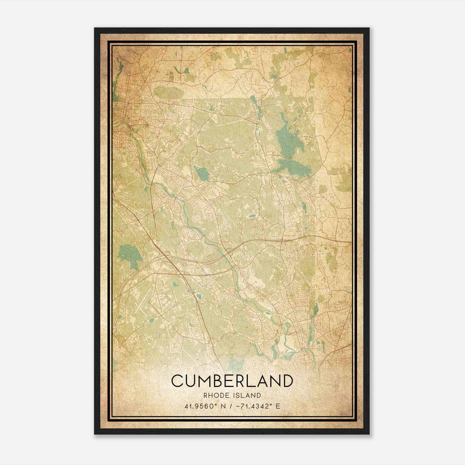 Vintage Cumberland Rhode Island Map Poster, Modern Home Decor Wall Art Print