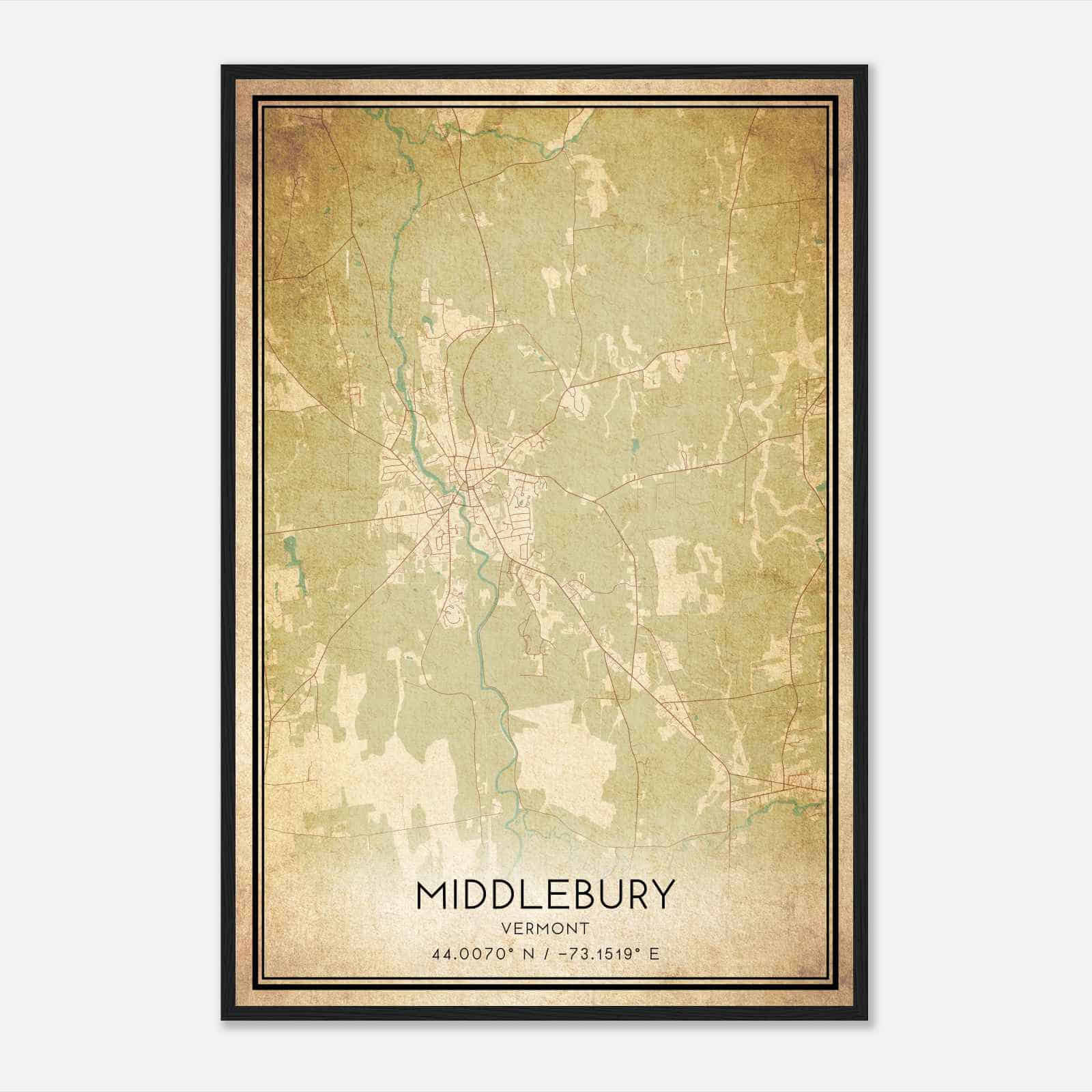 Vintage Middlebury Vermont Map Poster, Modern Home Decor Wall Art Print