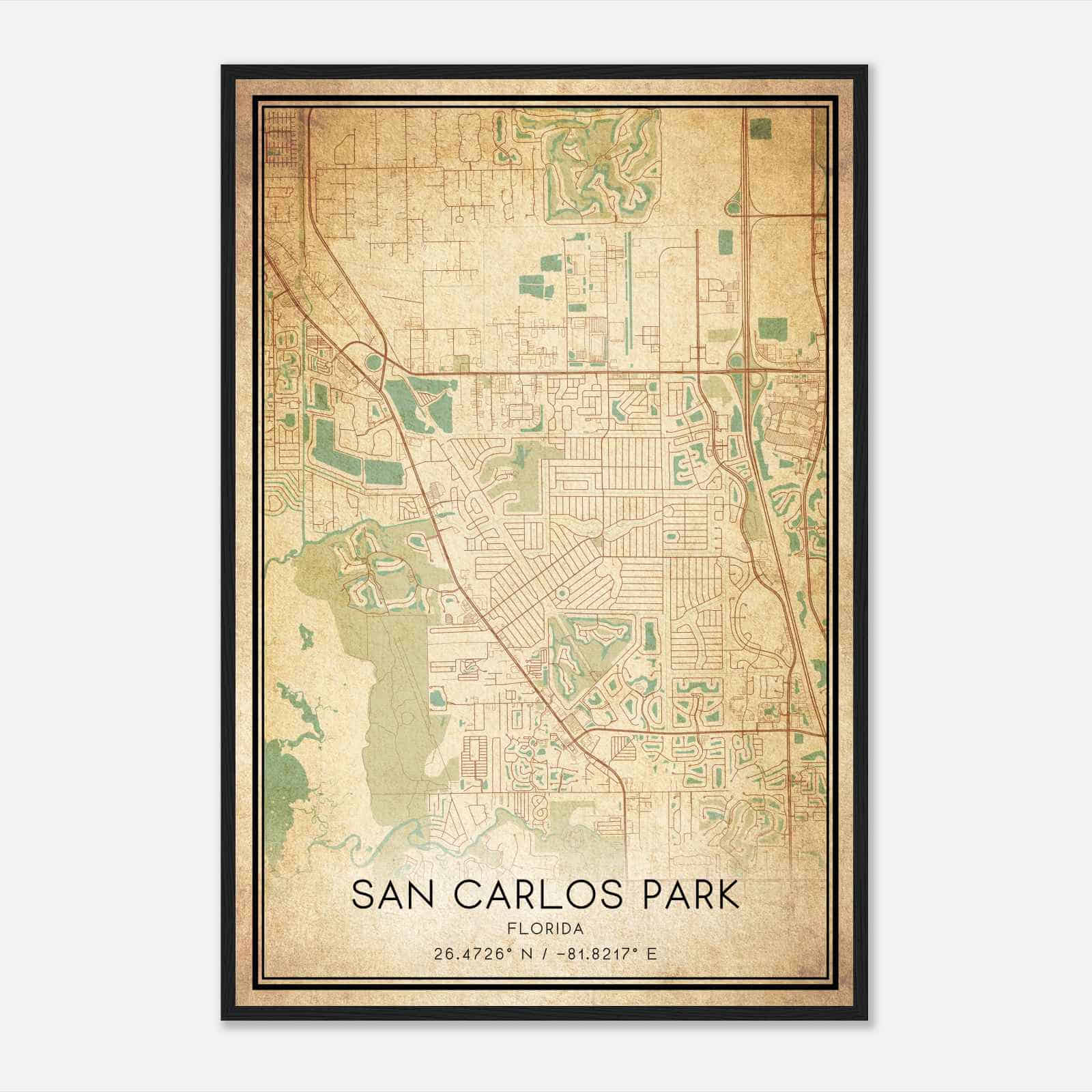 Vintage San Carlos Park Florida Map Poster, Modern Home Decor Wall Art Print
