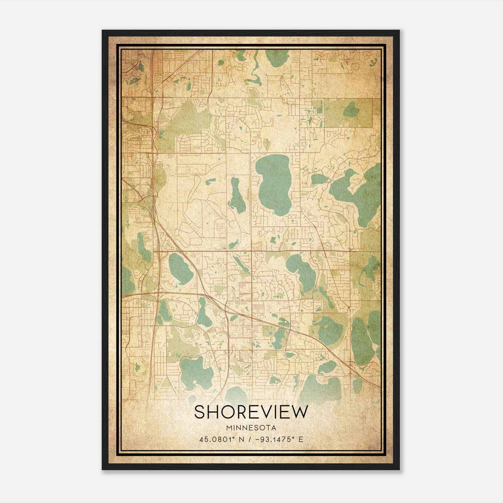 Vintage Shoreview Minnesota Map Poster, Modern Home Decor Wall Art Print