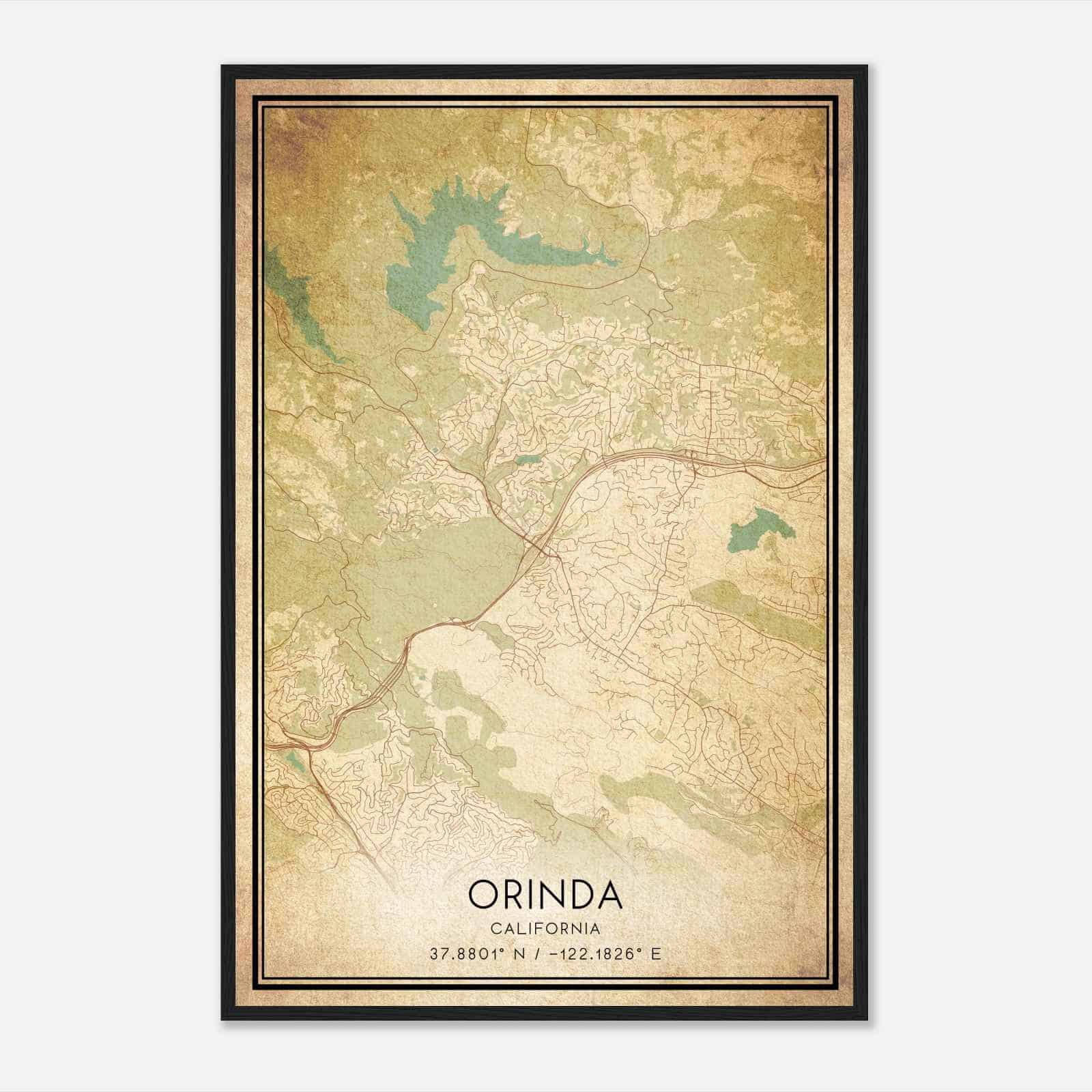 Vintage Orinda California Map Poster, Modern Home Decor Wall Art Print