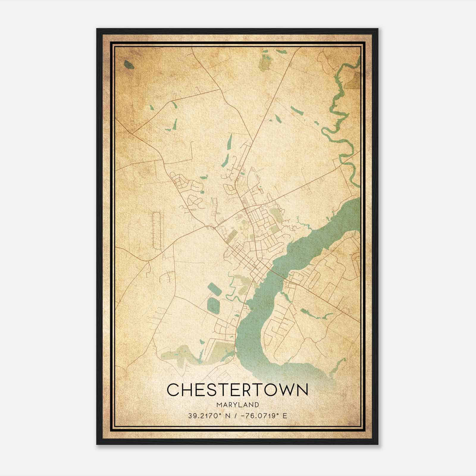 Vintage Chestertown Maryland Map Poster, Modern Home Decor Wall Art Print