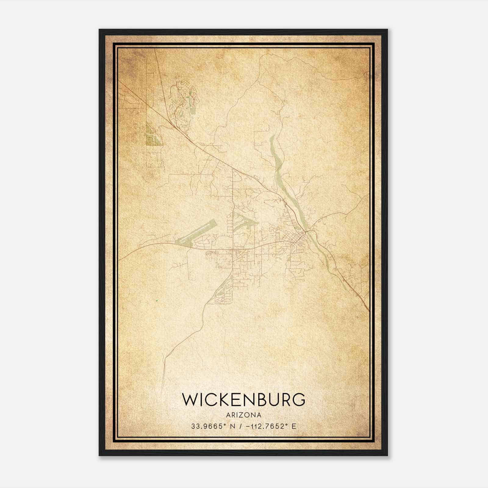 Vintage Wickenburg Arizona Map Poster, Modern Home Decor Wall Art Print