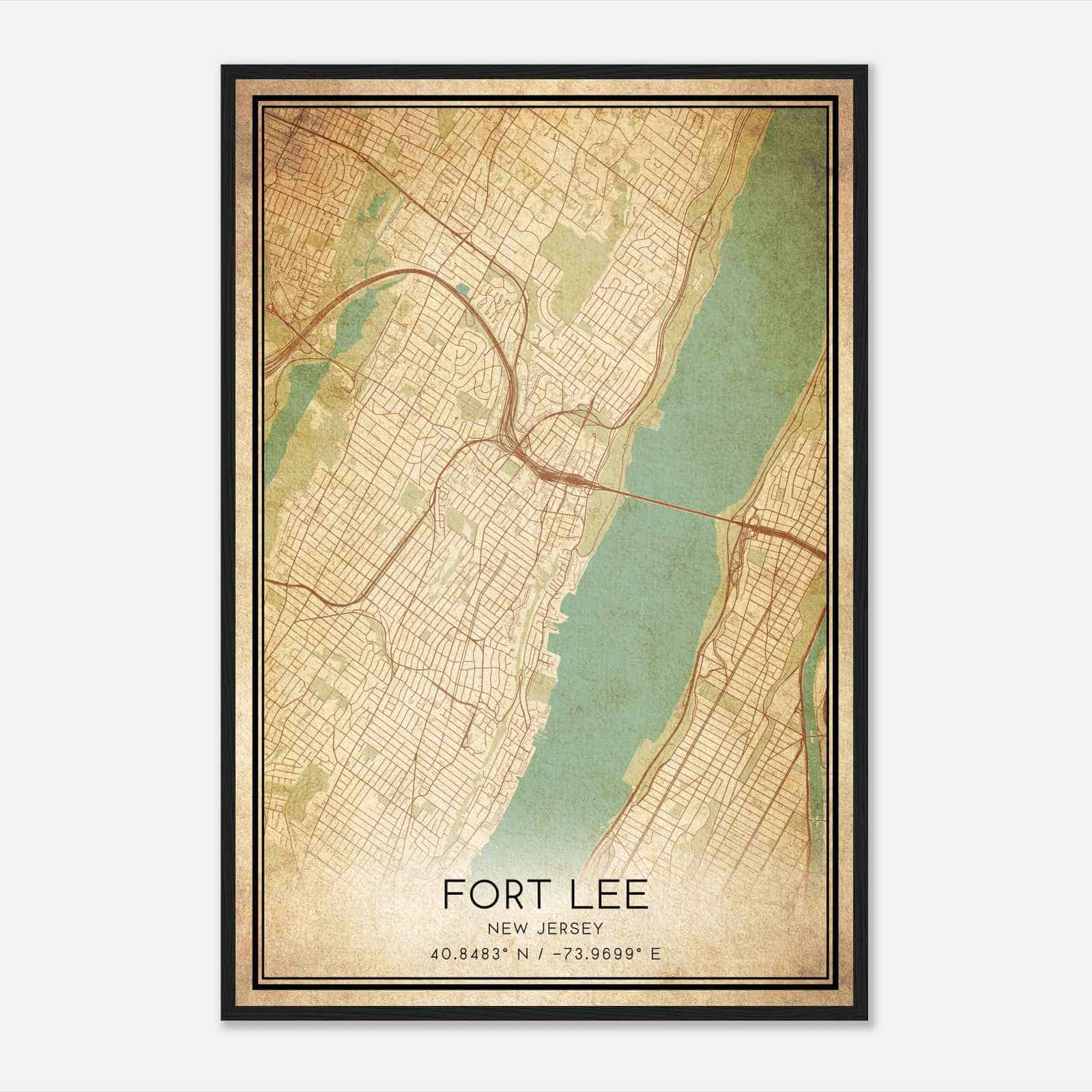 Vintage Fort Lee New Jersey Map Poster, Modern Home Decor Wall Art Print Vintage Fort Lee New Jersey Map Poster, Modern Home Decor Wall Art Print