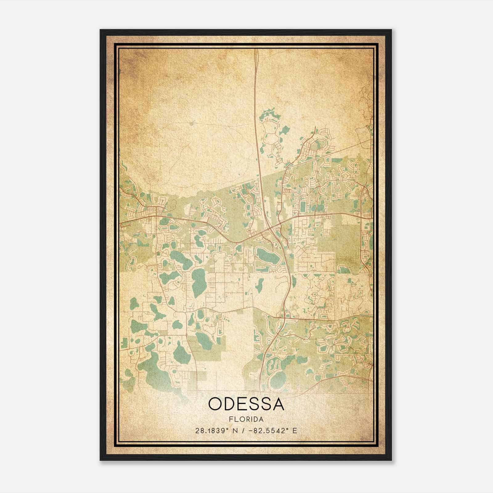 Vintage Odessa Florida Map Poster, Modern Home Decor Wall Art Print