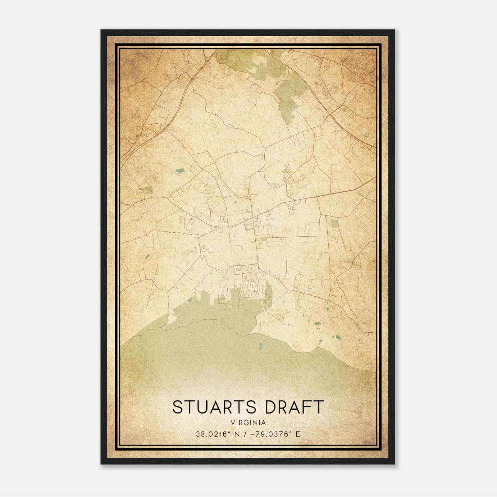Vintage Stuarts Draft Virginia Map Poster, Modern Home Decor Wall Art Print